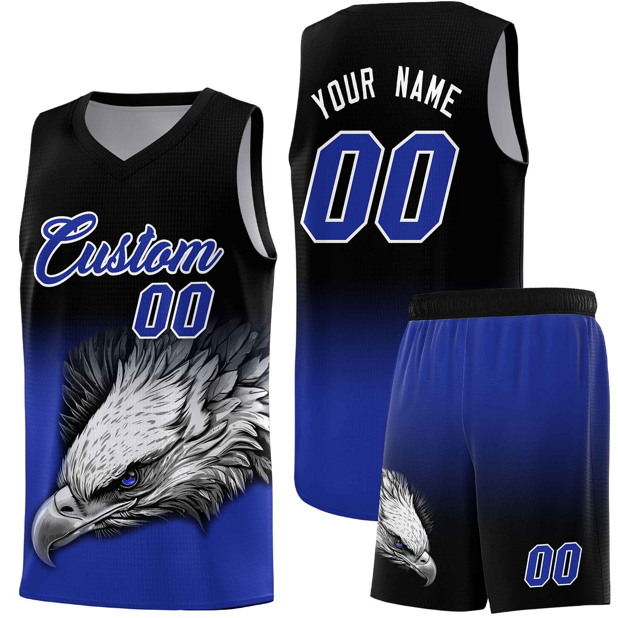 Custom Black Yellow Basketball Kits with Eagle Pattern