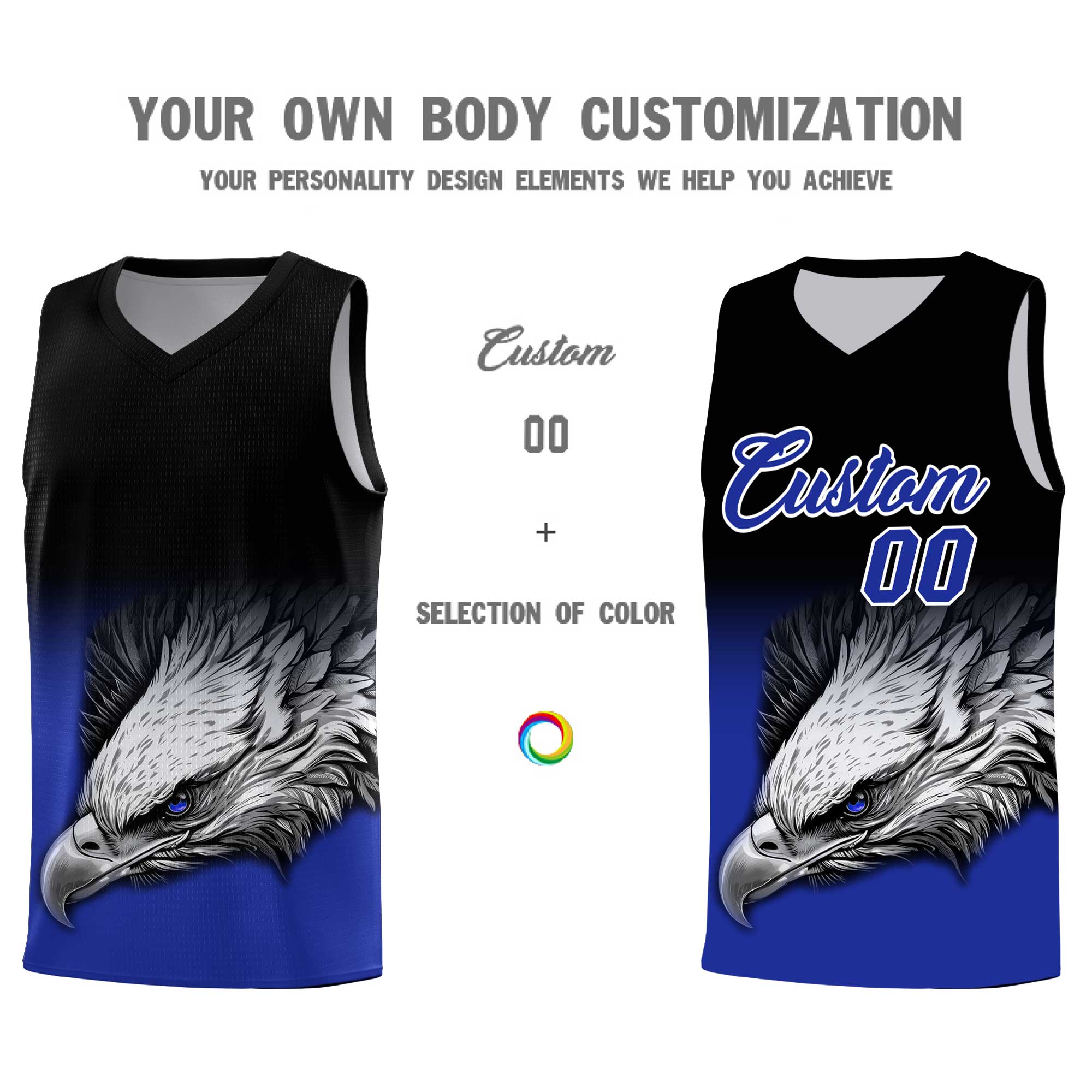 Custom Black Yellow Basketball Kits with Eagle Pattern