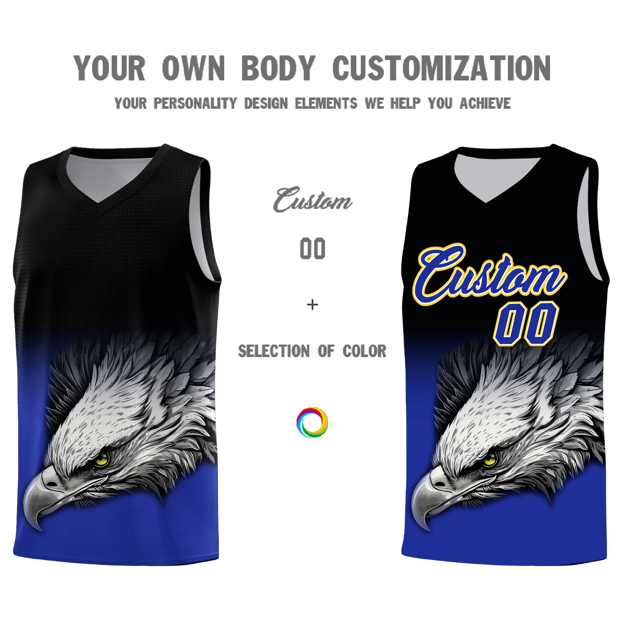 Custom Black Yellow Basketball Kits with Eagle Pattern