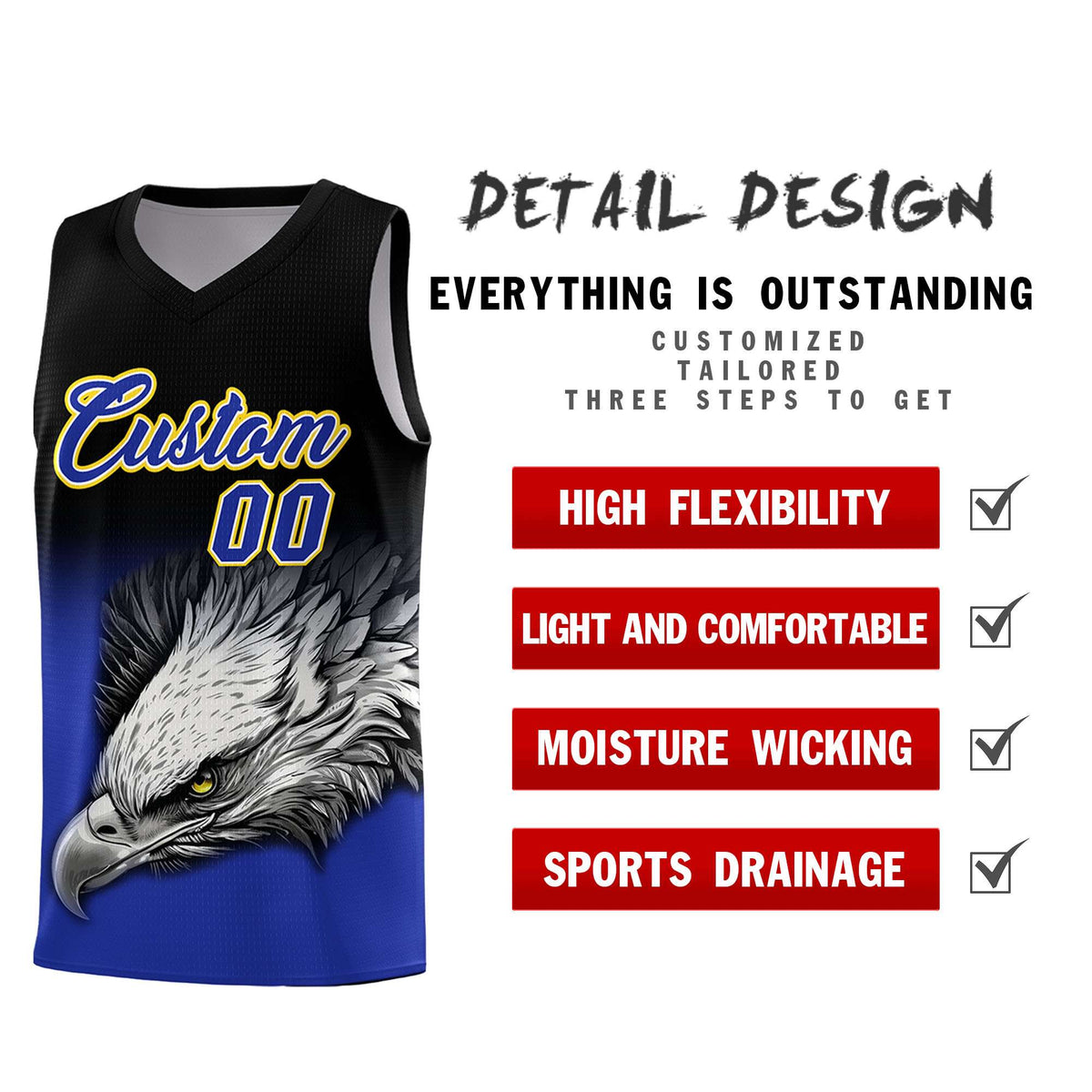 Custom Gray Powder Blue Basketball Kits with Eagle Pattern