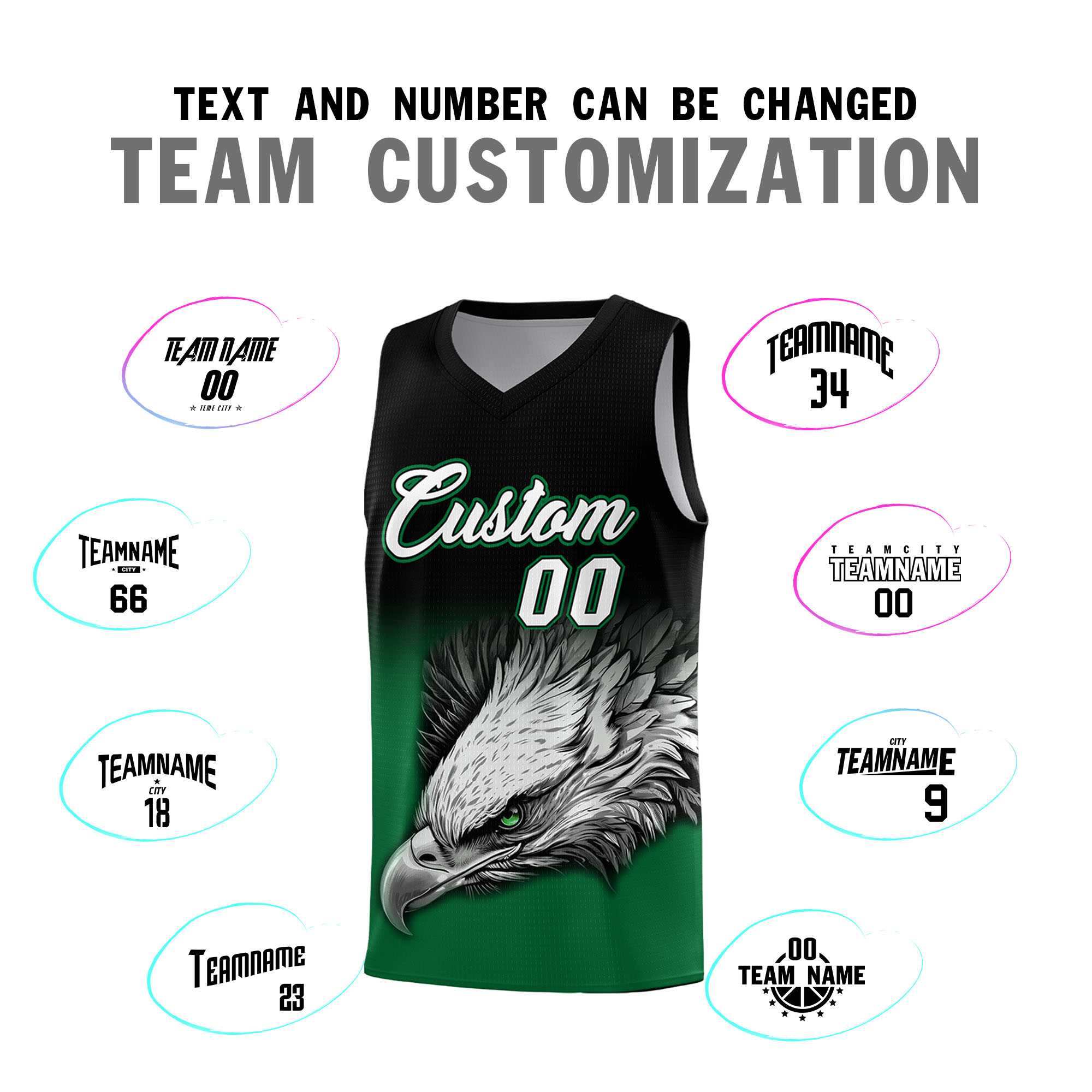 Custom Black Kelly Green Basketball Kits with Eagle Pattern