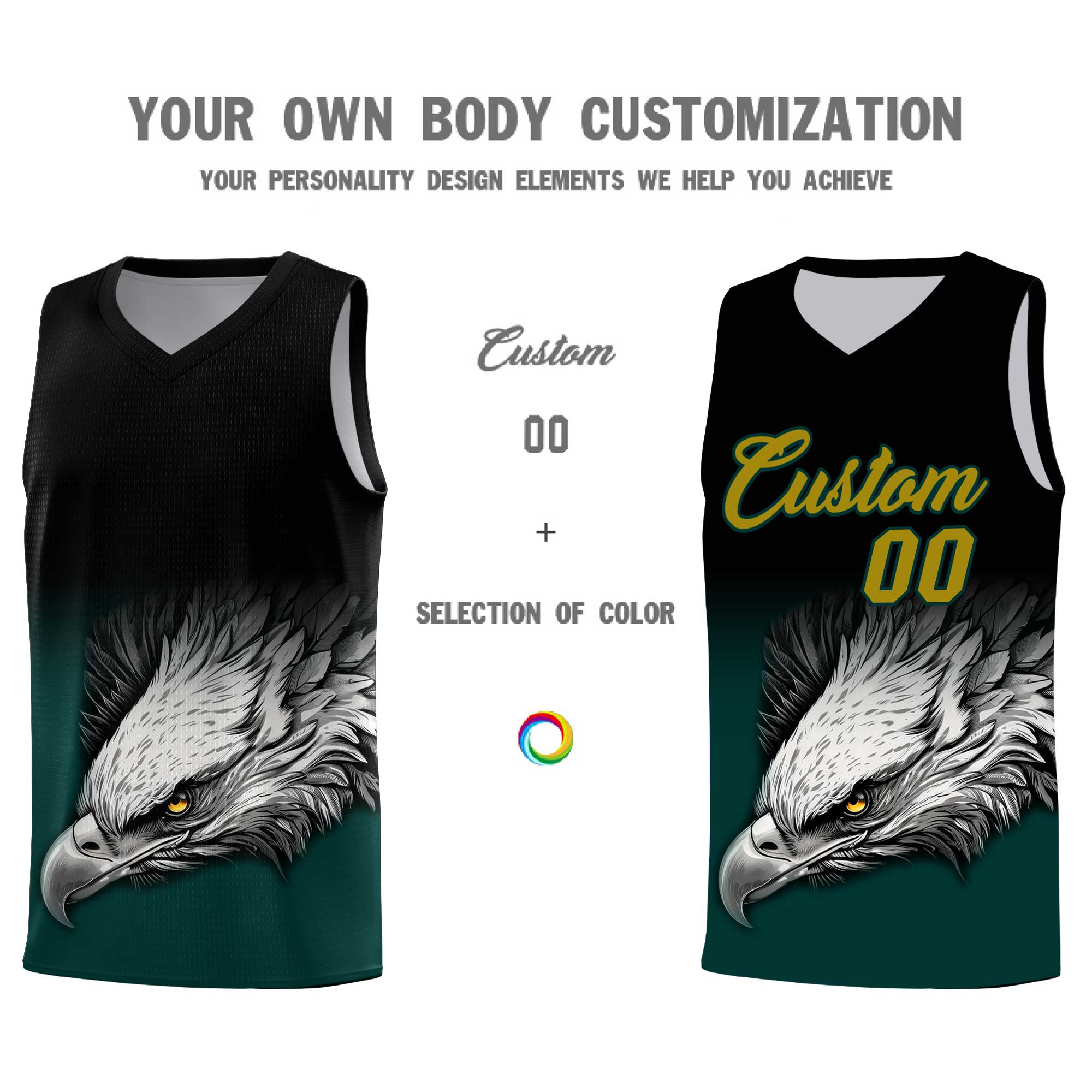 Custom Gray Black Basketball Kits with Eagle Pattern