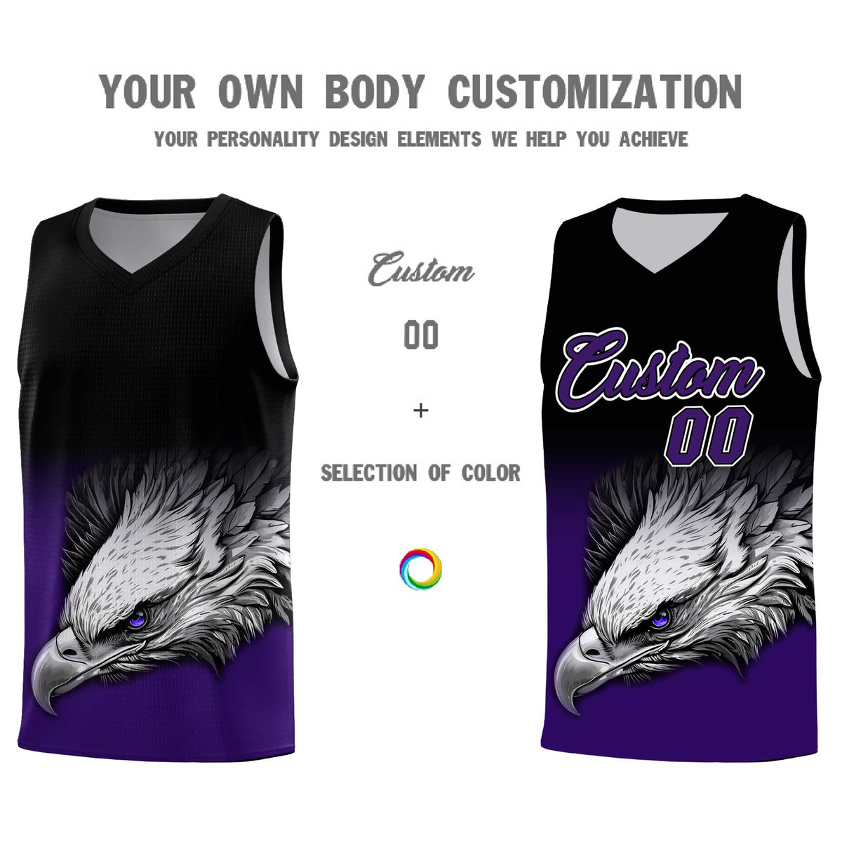 Custom Gray Purple Basketball Kits with Eagle Pattern