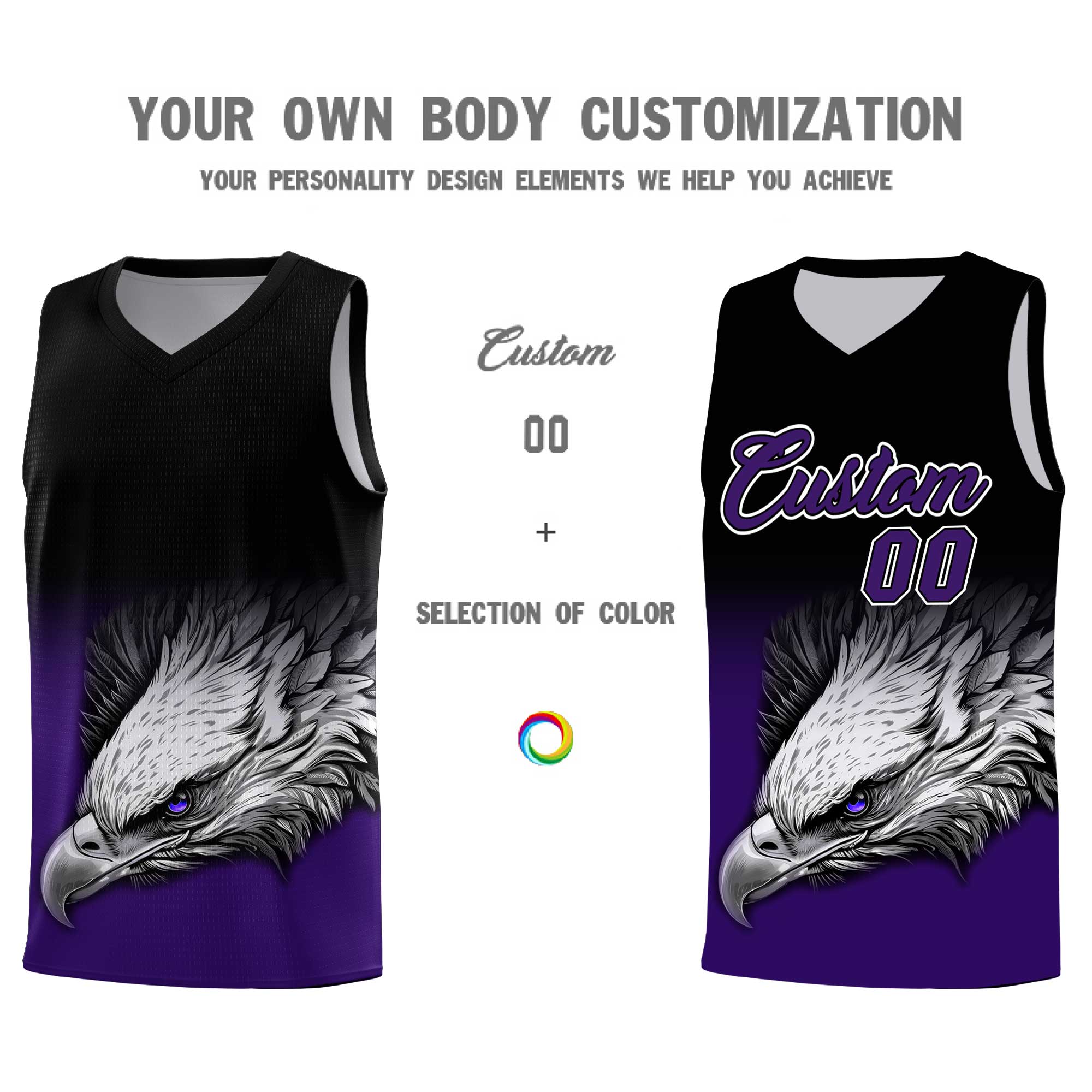 Custom Gray Purple Basketball Kits with Eagle Pattern