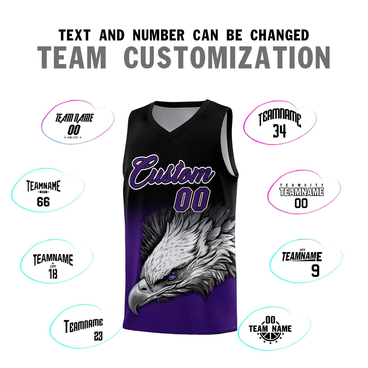 Custom Gray Purple Basketball Kits with Eagle Pattern