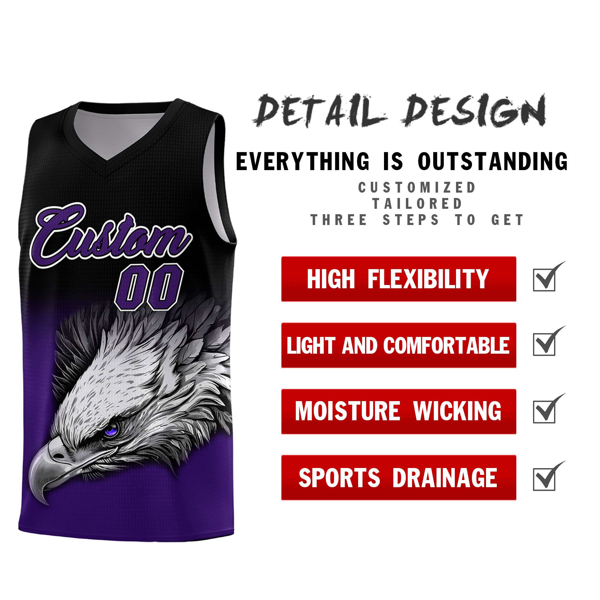 Custom Gray Purple Basketball Kits with Eagle Pattern