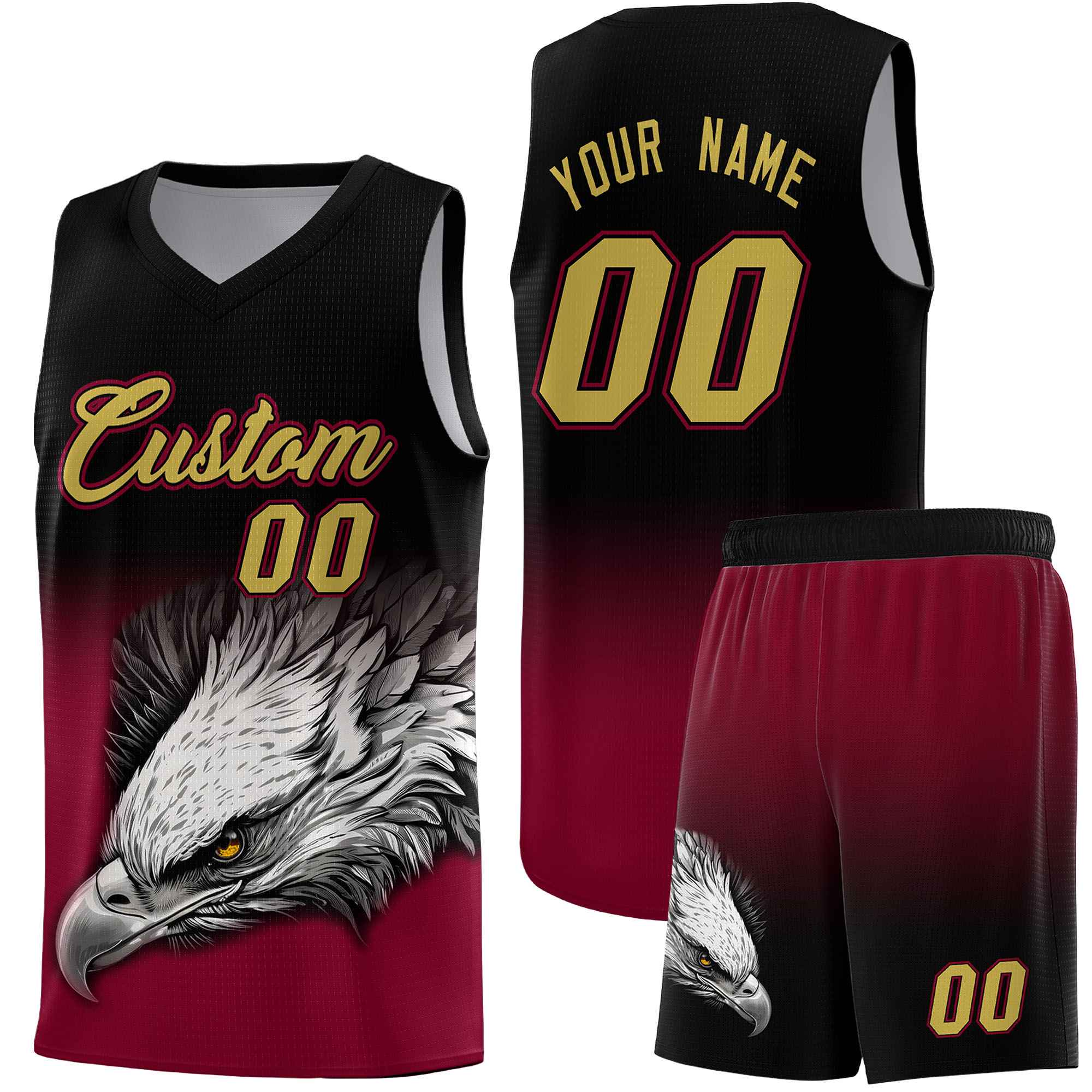 Custom Royal Kelly Green Basketball Kits with Eagle Pattern
