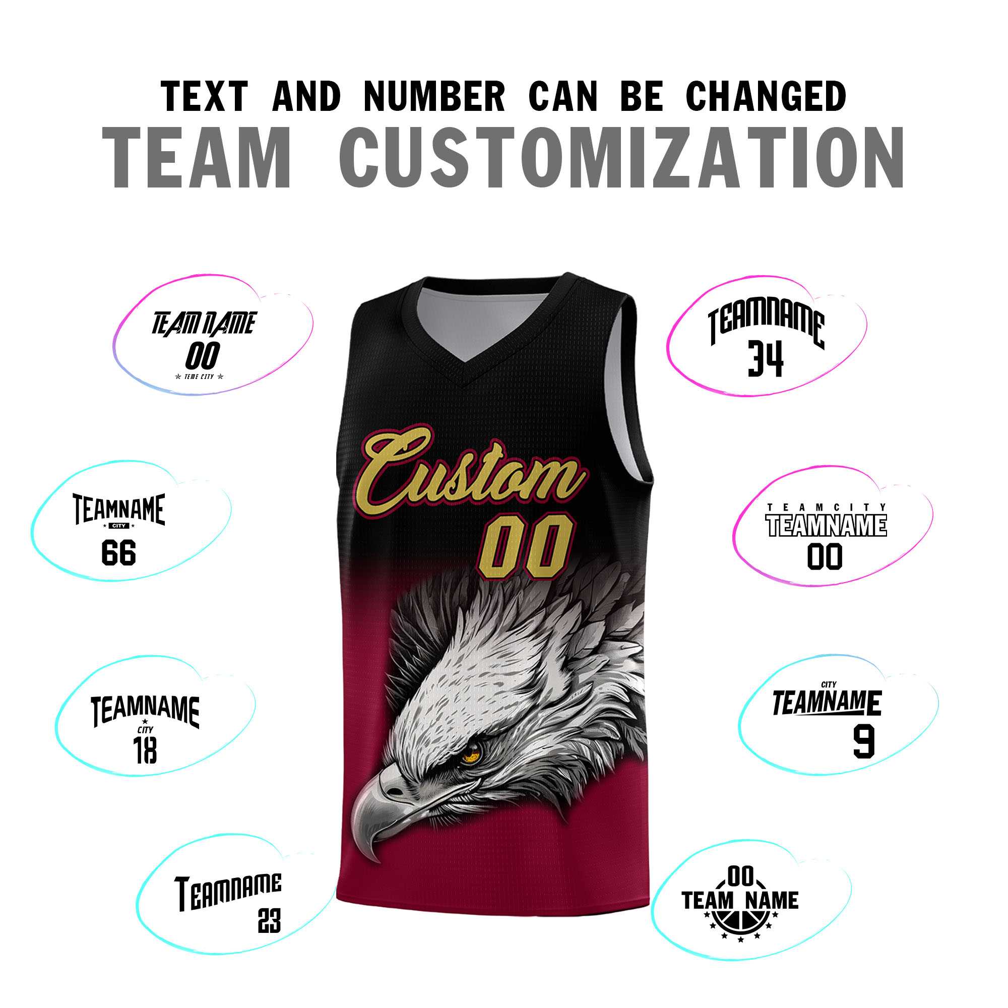 Custom Black Crimson Basketball Kits with Eagle Pattern