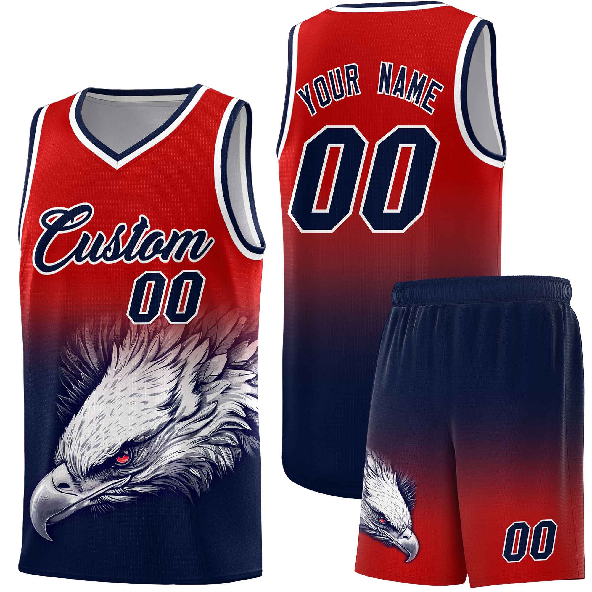 Custom Royal Orange Basketball Kits with Eagle Pattern