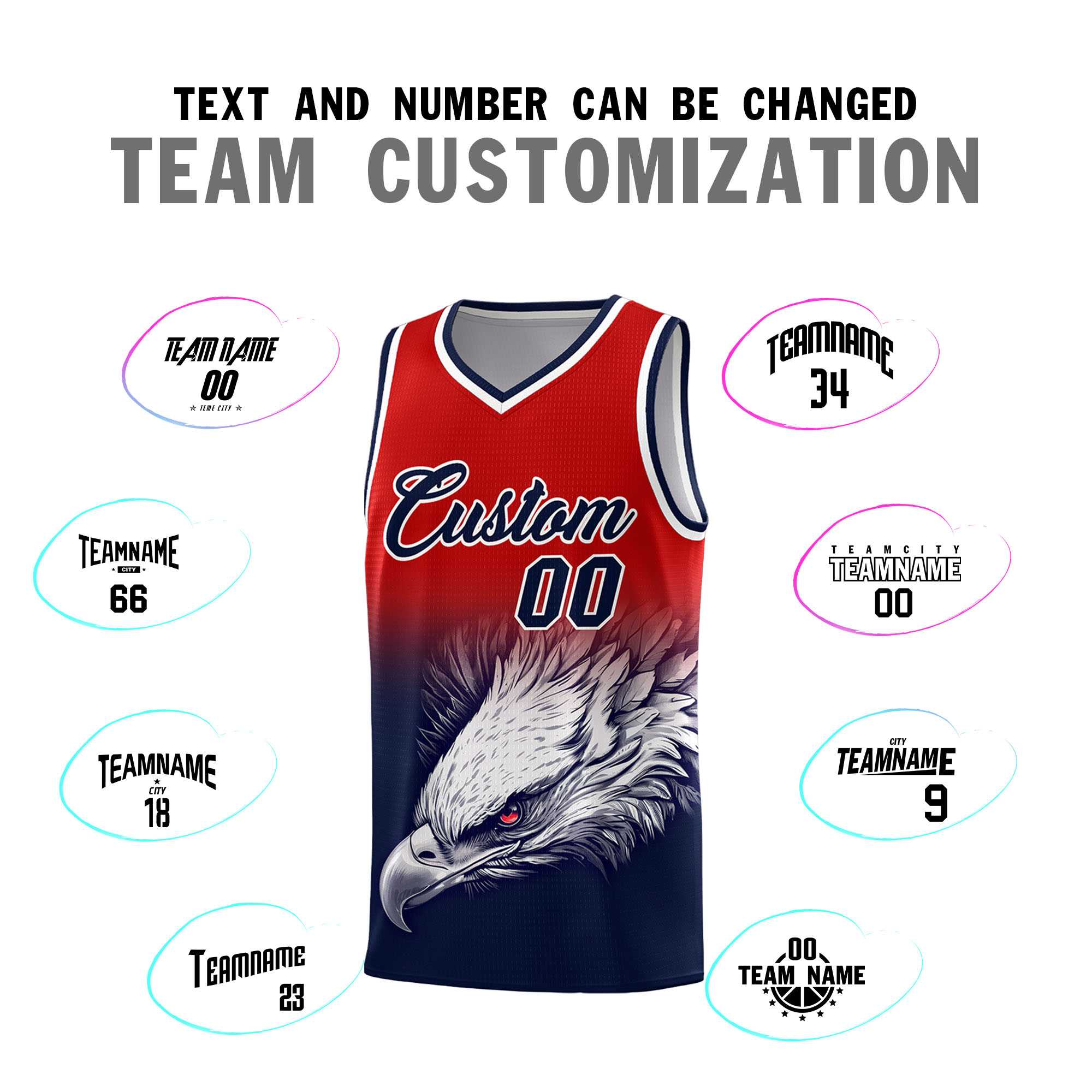 Custom Red Navy Basketball Kits with Eagle Pattern