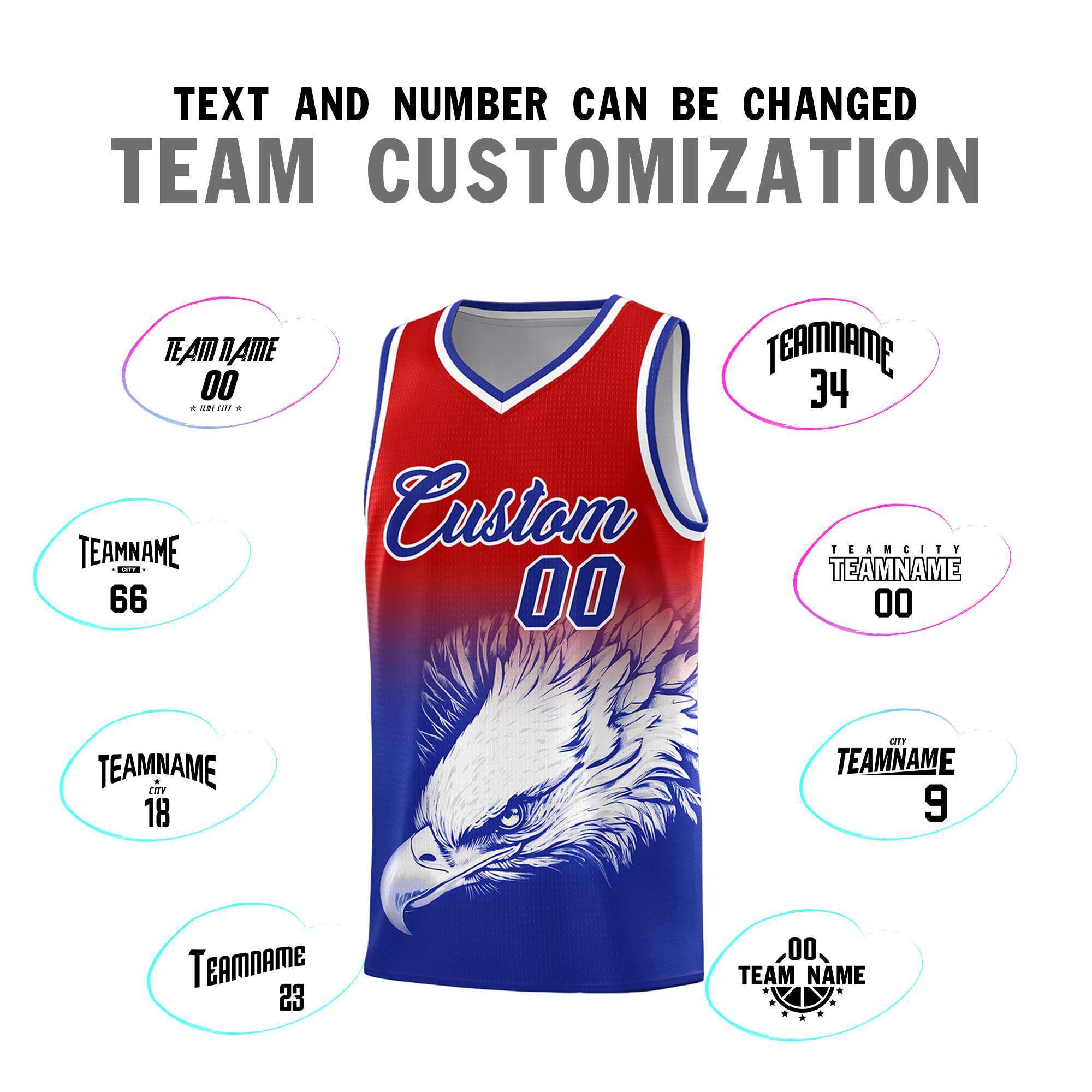 Custom Red Royal Basketball Kits with Eagle Pattern