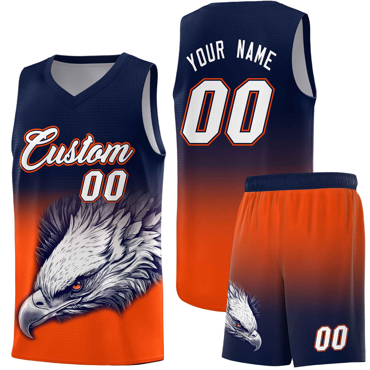 Custom Navy Yellow Basketball Kits with Eagle Pattern