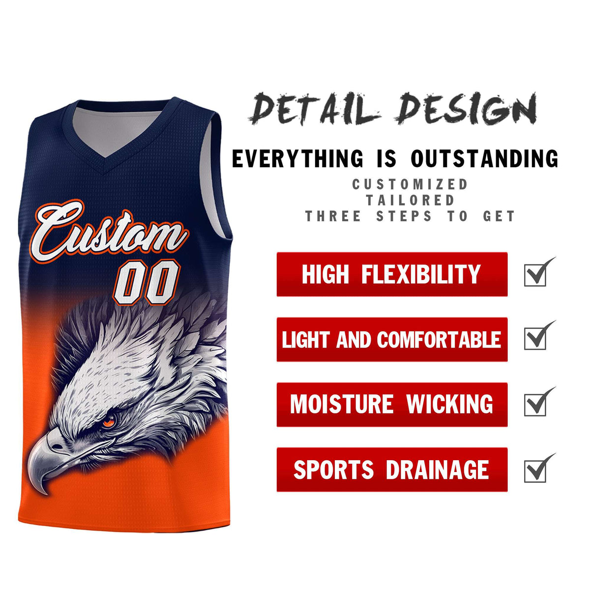 Custom Navy Yellow Basketball Kits with Eagle Pattern