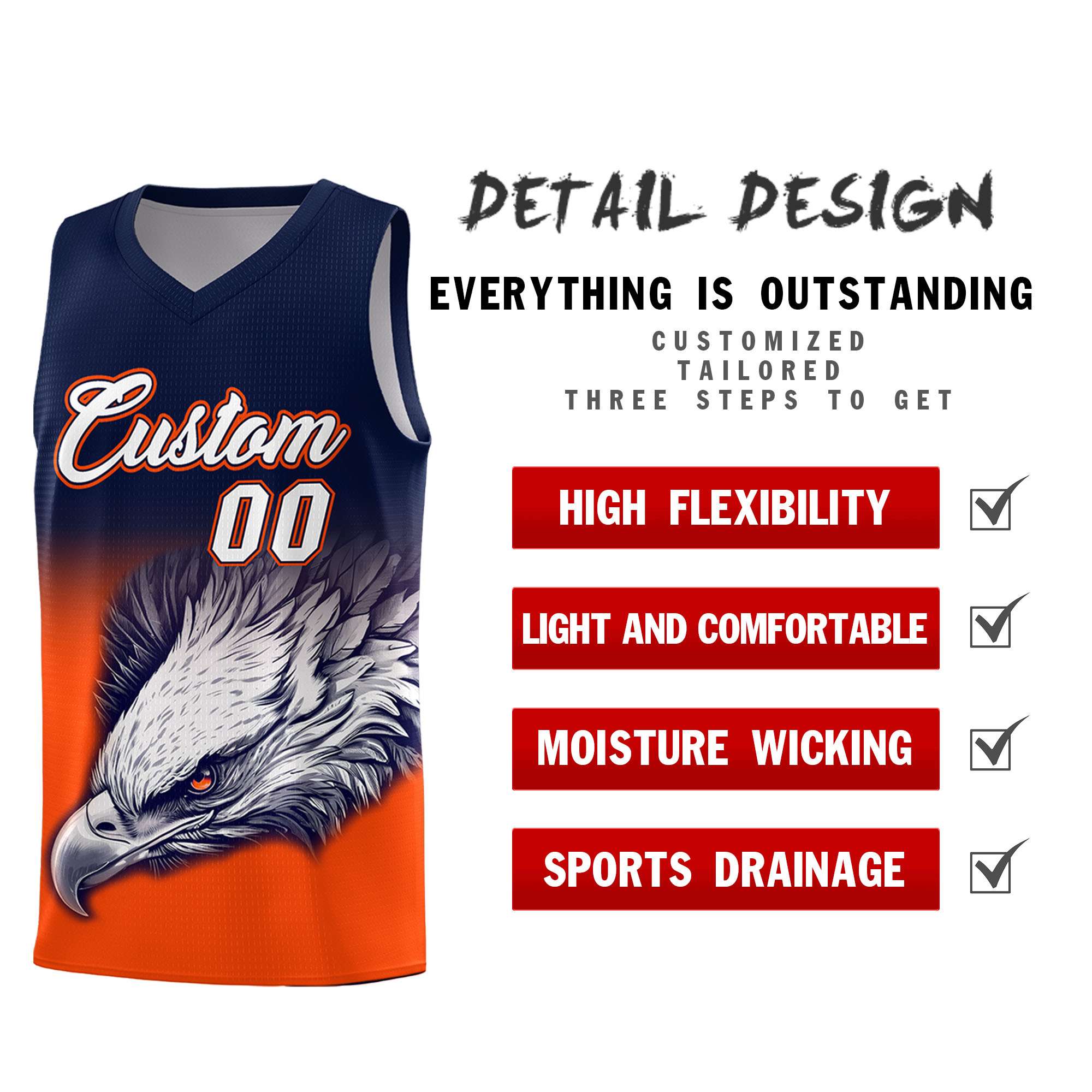 Custom Navy Yellow Basketball Kits with Eagle Pattern