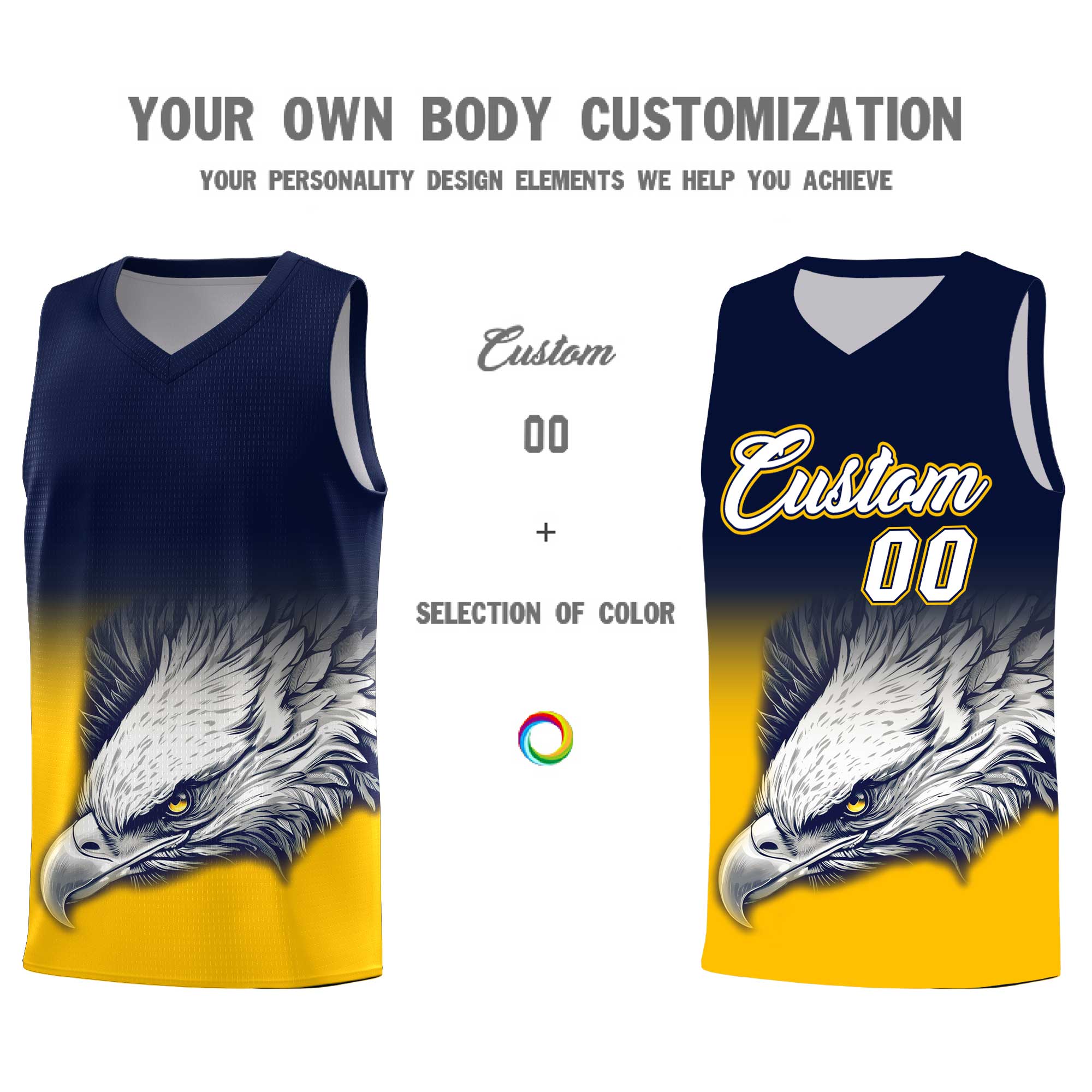 Custom Navy Orange Basketball Kits with Eagle Pattern