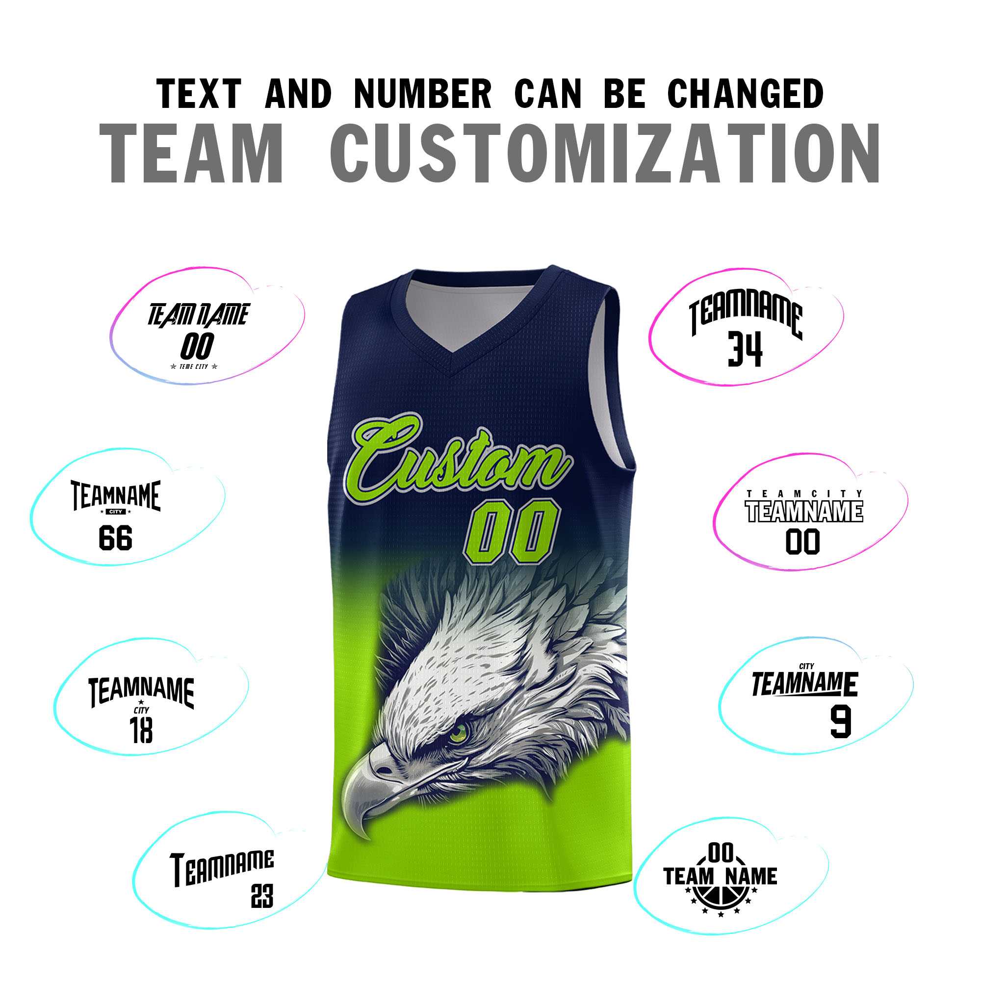 Custom Navy Neon Green Basketball Kits with Eagle Pattern