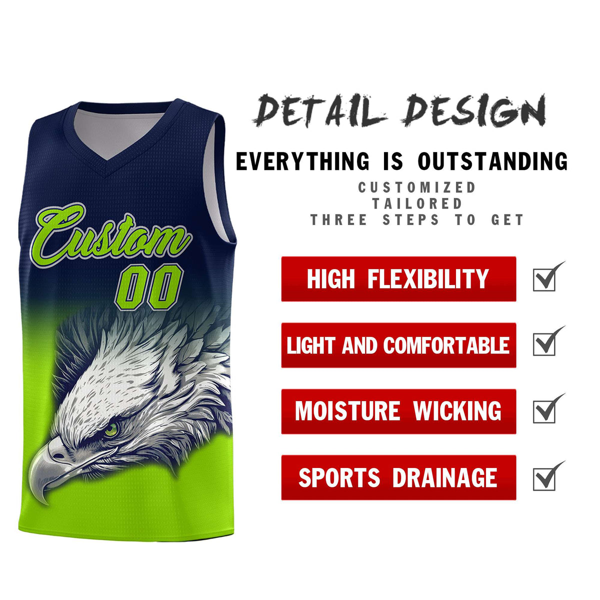 Custom Navy Red Basketball Kits with Eagle Pattern