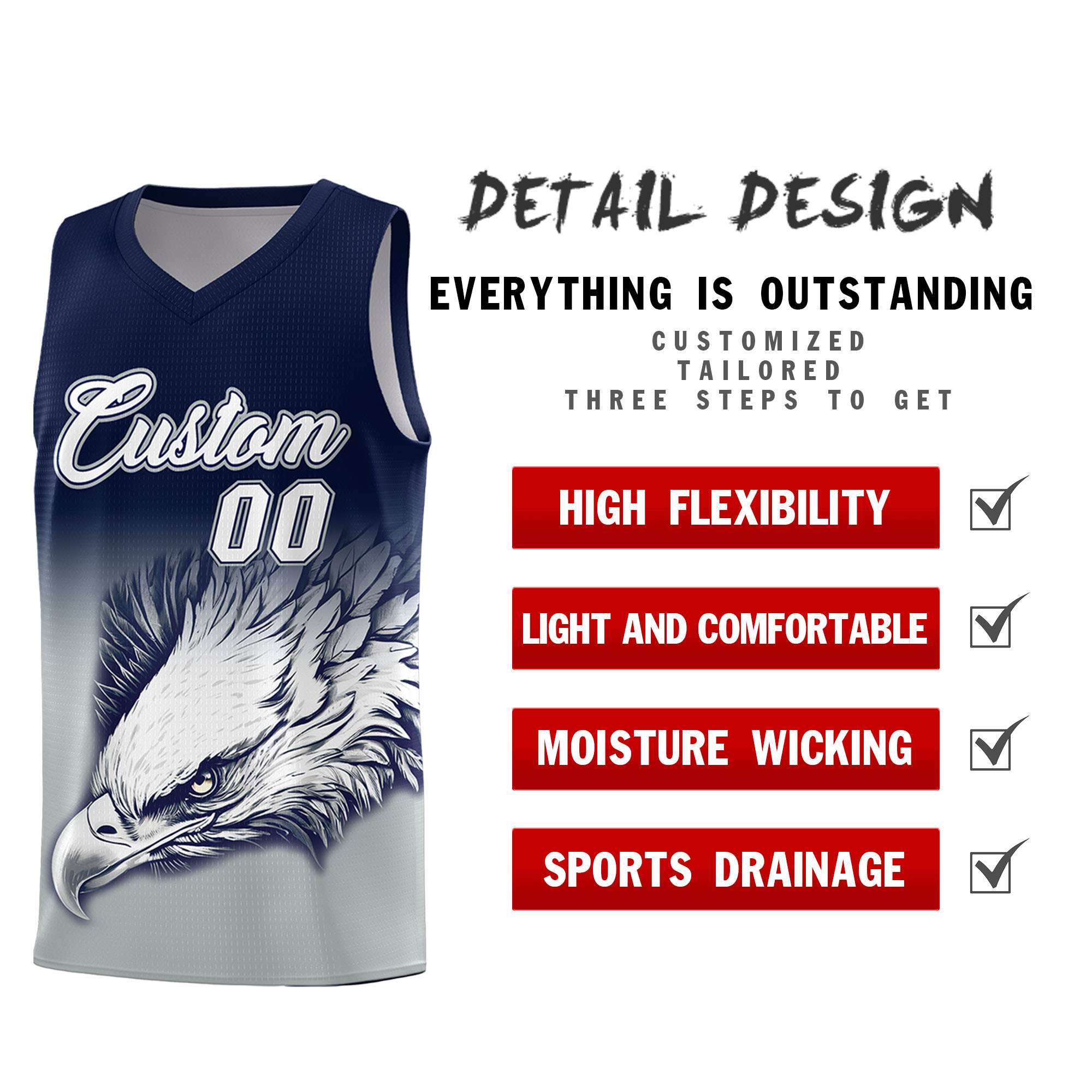 Custom Red Royal Basketball Kits with Eagle Pattern