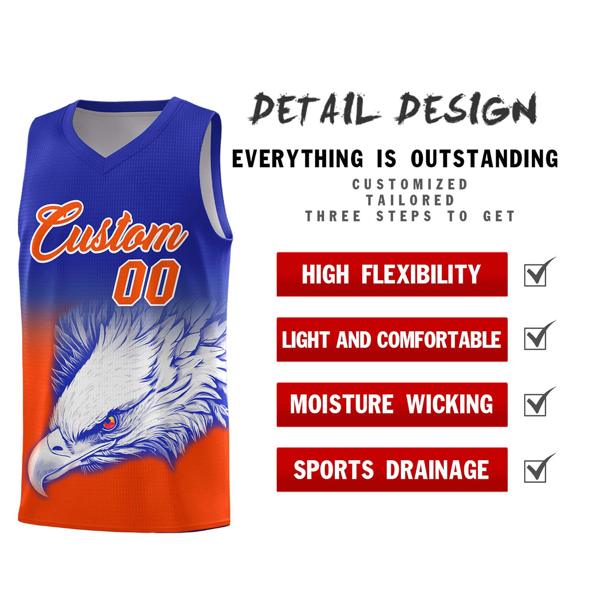 Custom Red Navy Basketball Kits with Eagle Pattern