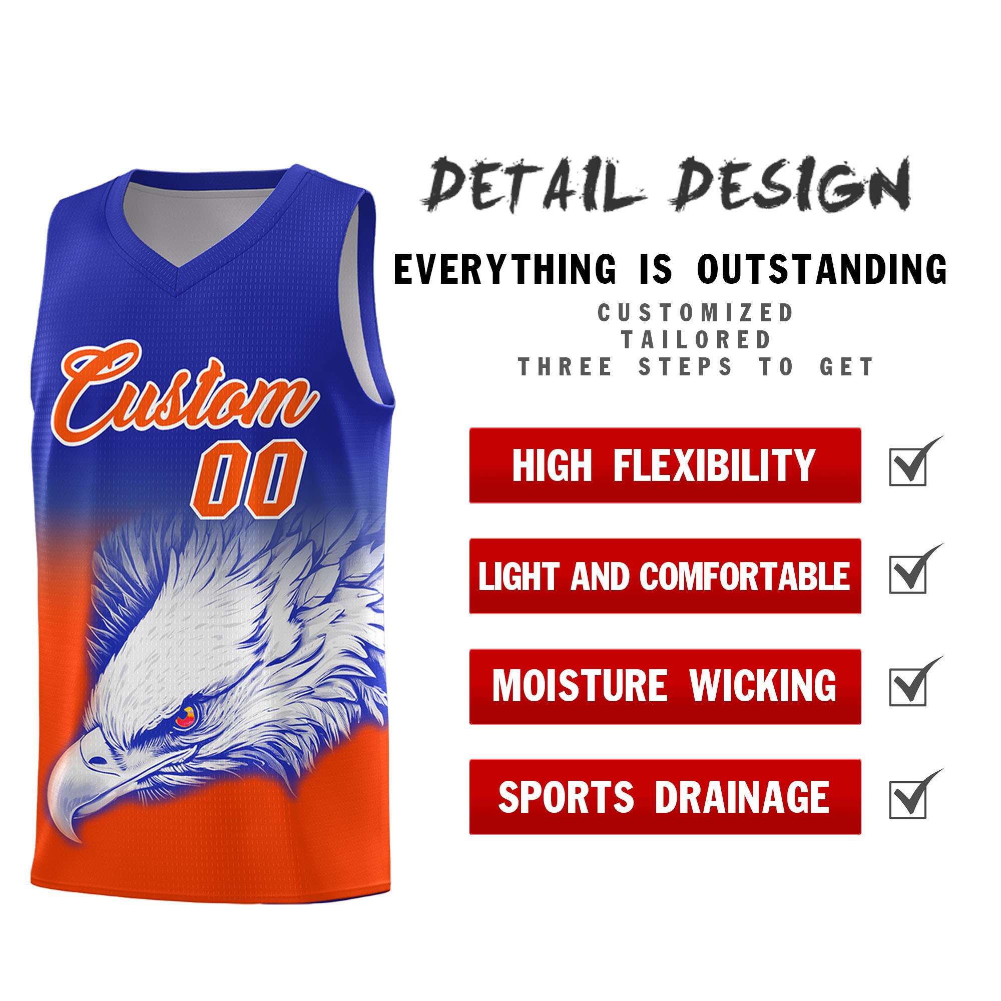 Custom Red Navy Basketball Kits with Eagle Pattern