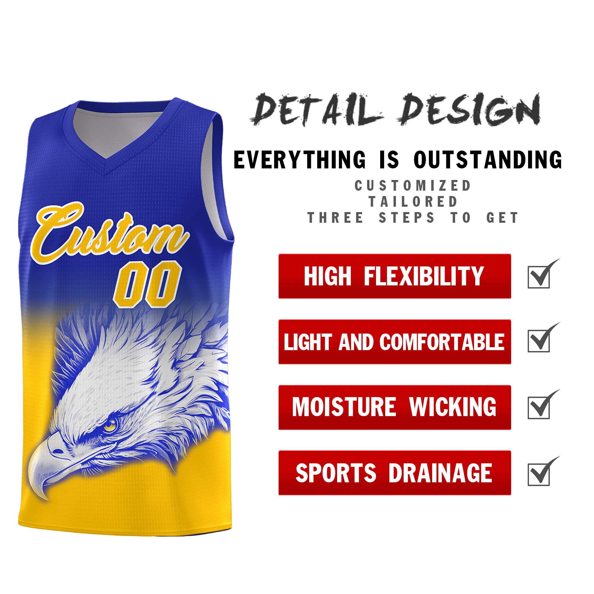 Custom Red Black Basketball Kits with Eagle Pattern