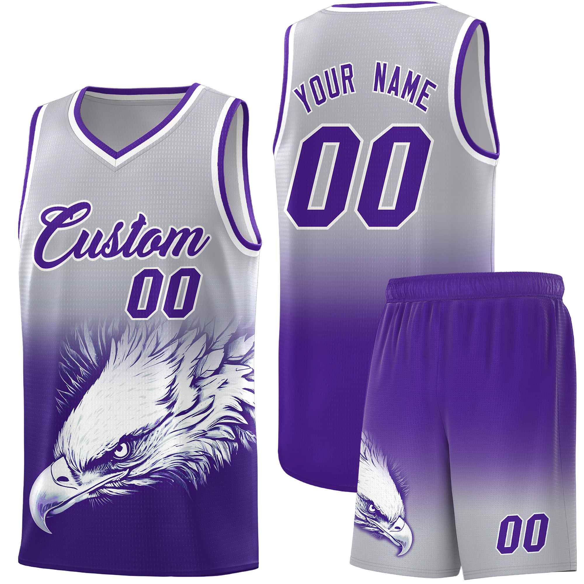 Custom Black Purple Basketball Kits with Eagle Pattern