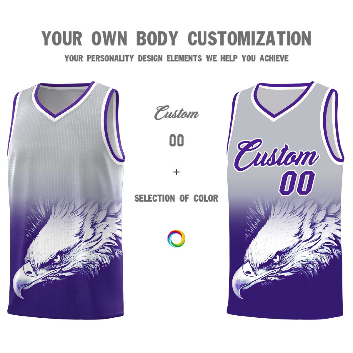 Custom Black Purple Basketball Kits with Eagle Pattern
