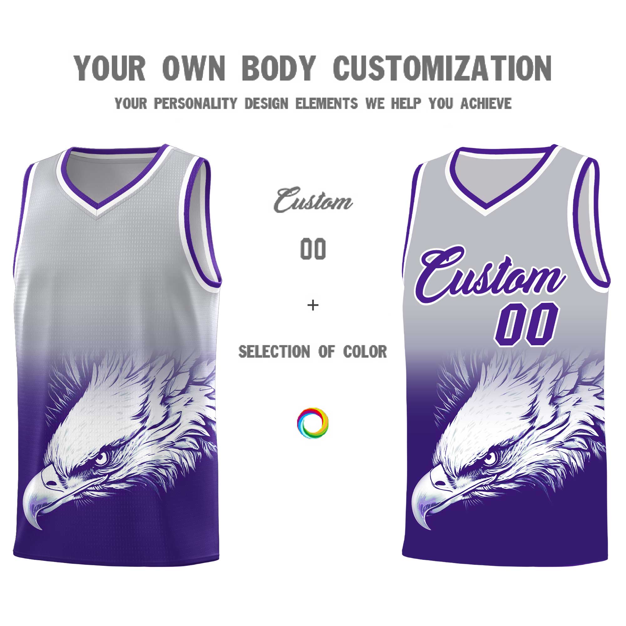 Custom Black Purple Basketball Kits with Eagle Pattern