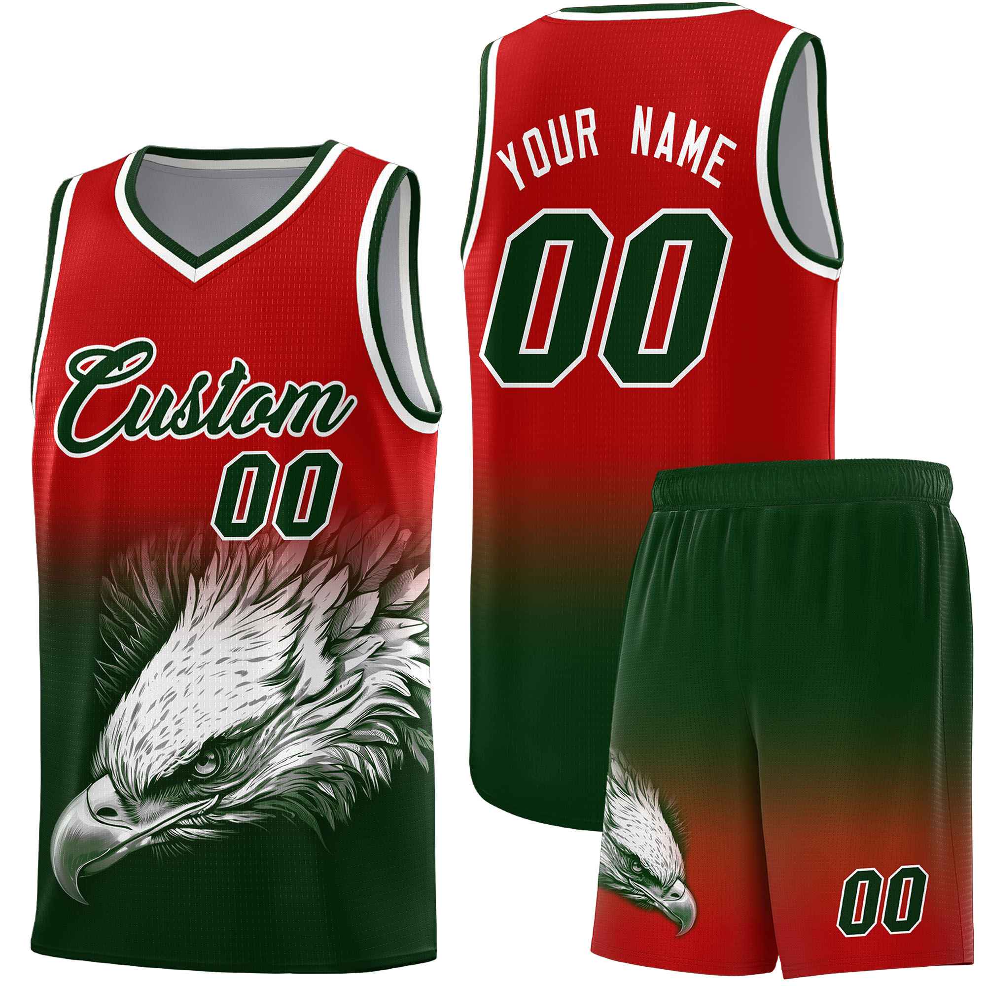 Custom Black Red Basketball Kits with Eagle Pattern