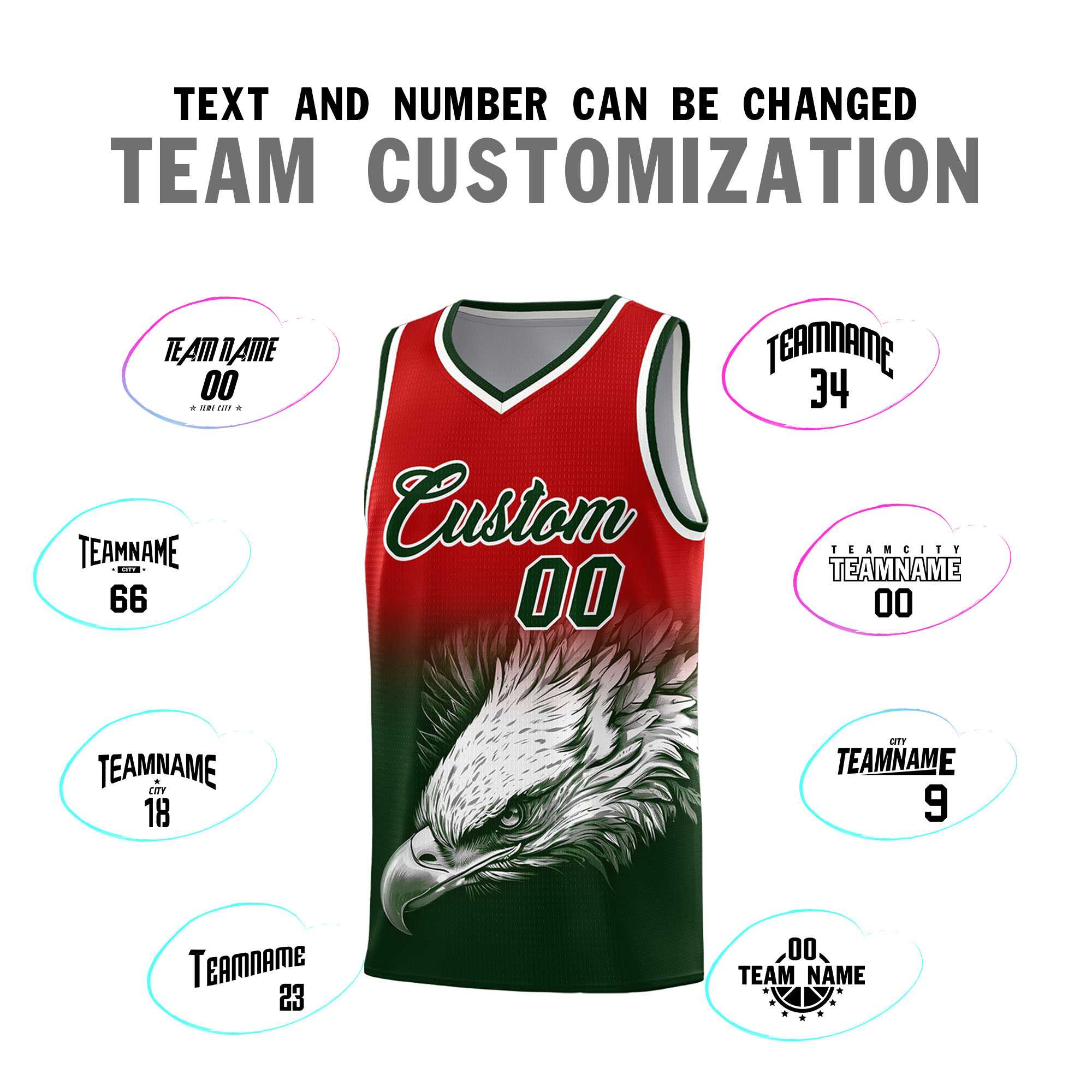 Custom Red Green Basketball Kits with Eagle Pattern