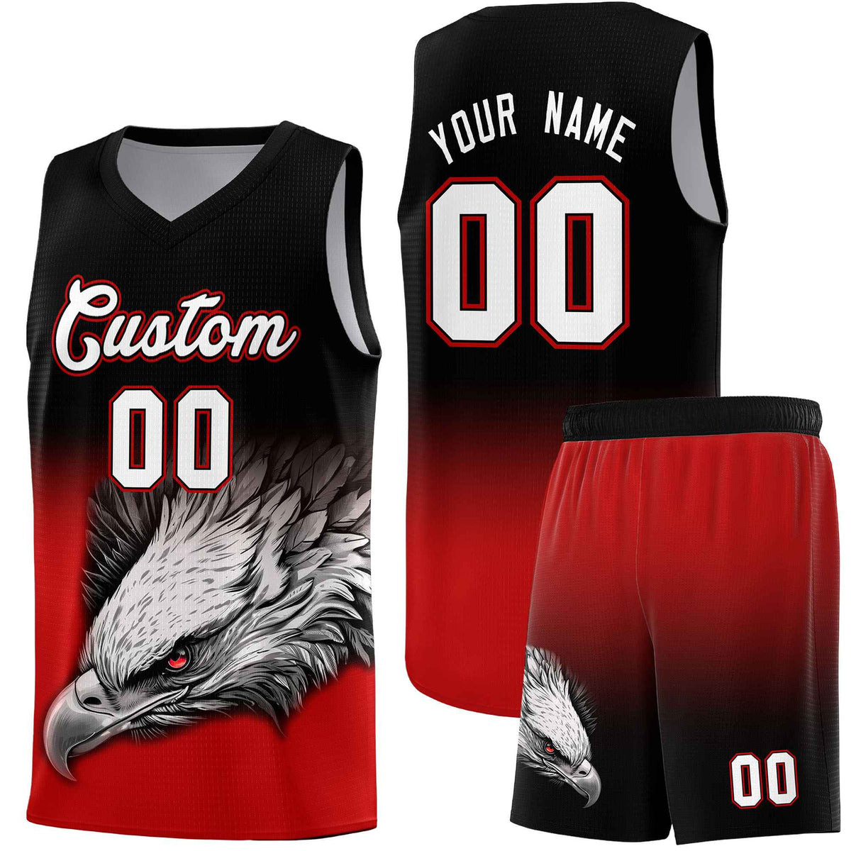 Custom Red Green Basketball Kits with Eagle Pattern