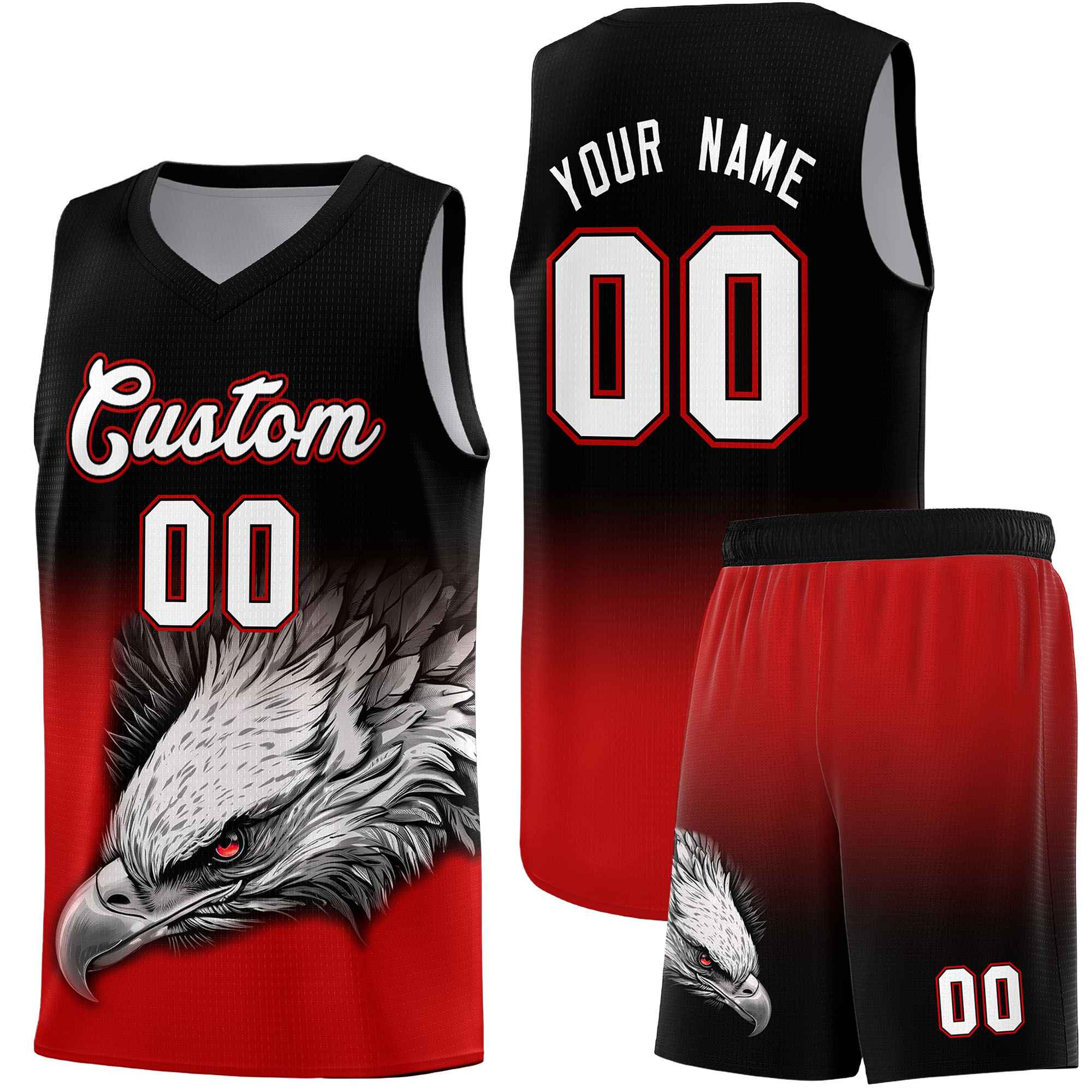 Custom Red Green Basketball Kits with Eagle Pattern
