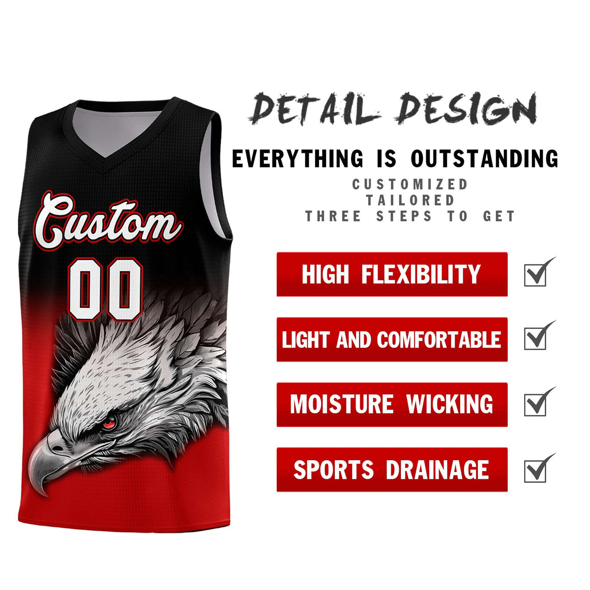 Custom Red Green Basketball Kits with Eagle Pattern