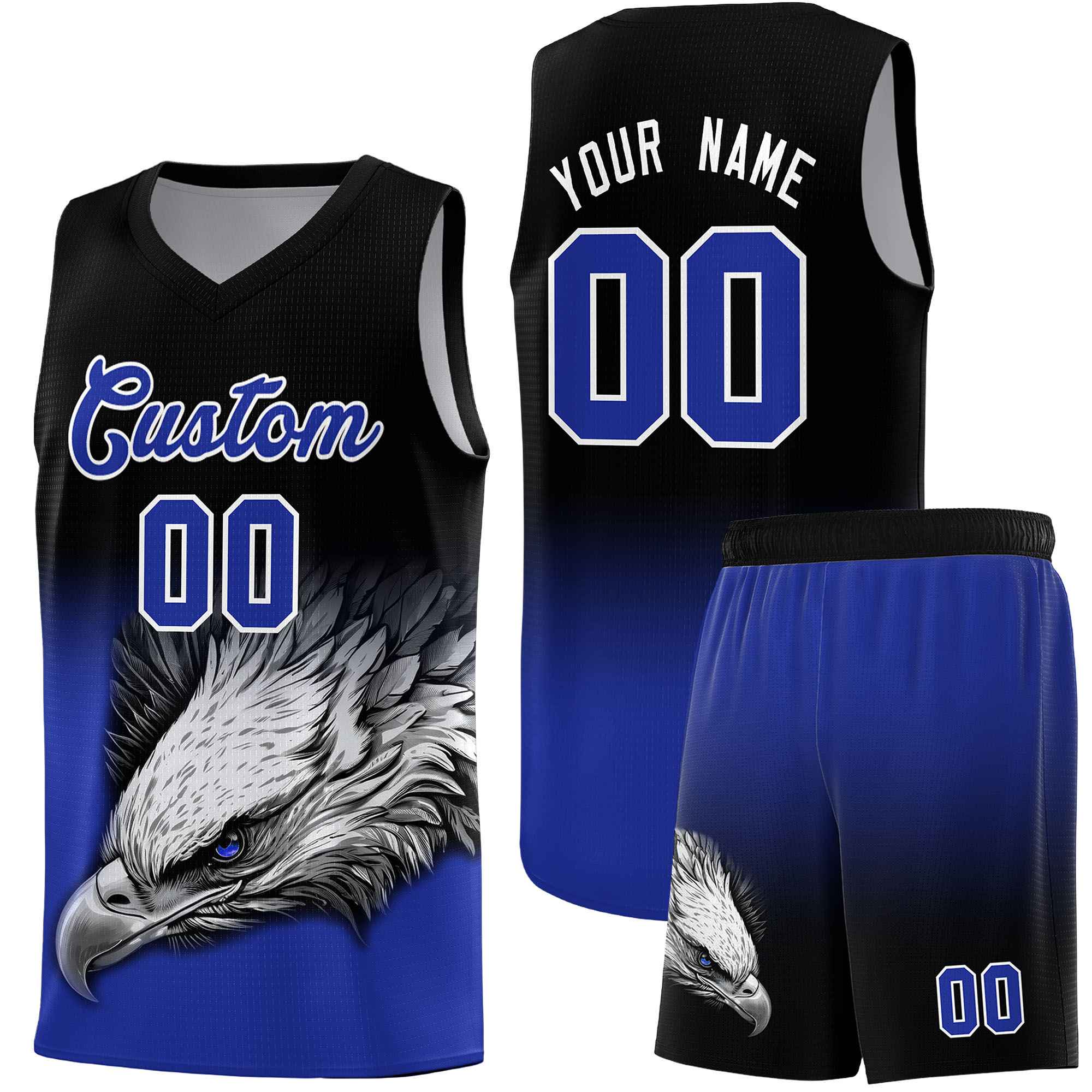 Custom Black Yellow Basketball Kits with Eagle Pattern