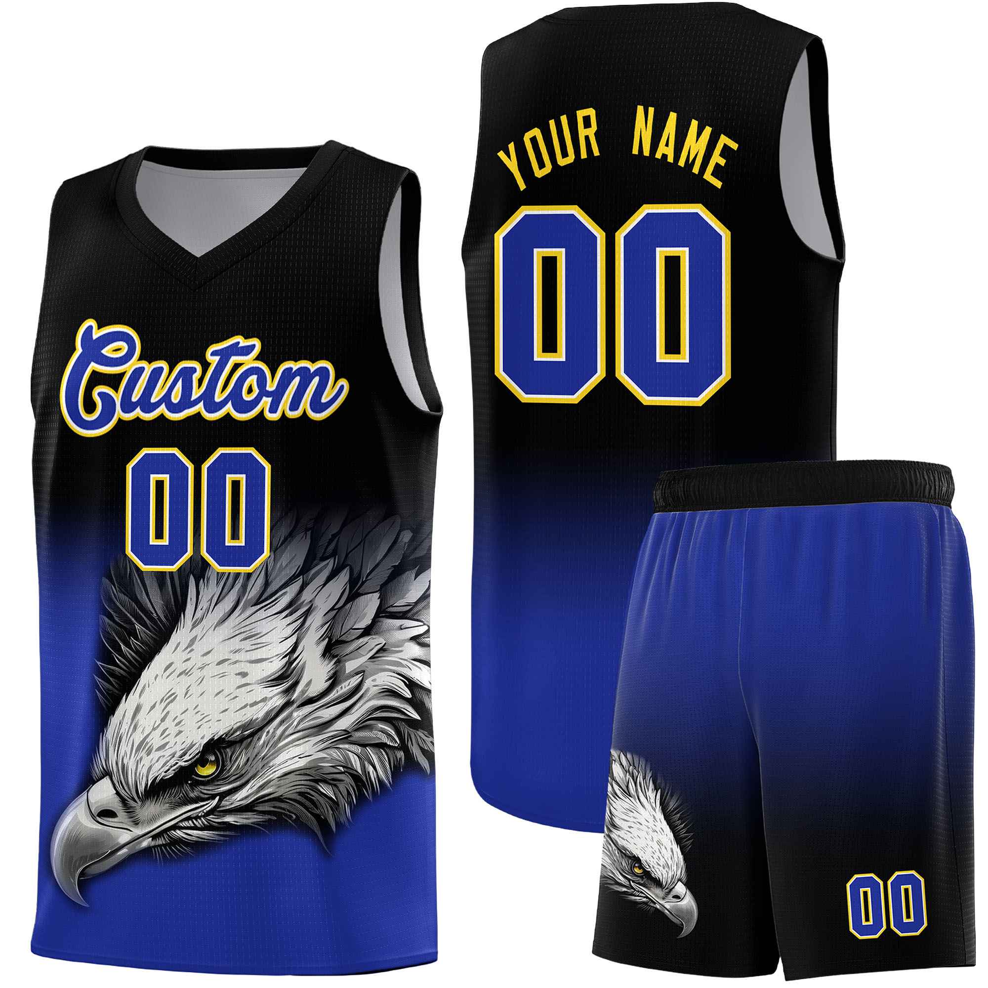 Custom Gray Powder Blue Basketball Kits with Eagle Pattern