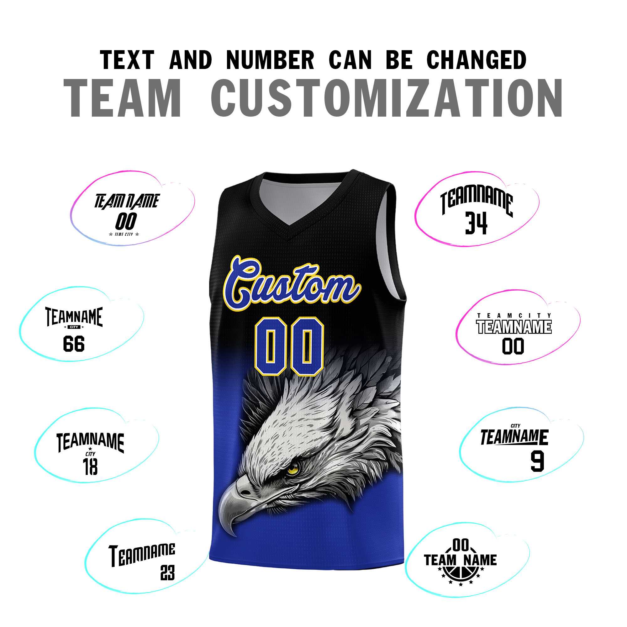 Custom Black Yellow Basketball Kits with Eagle Pattern