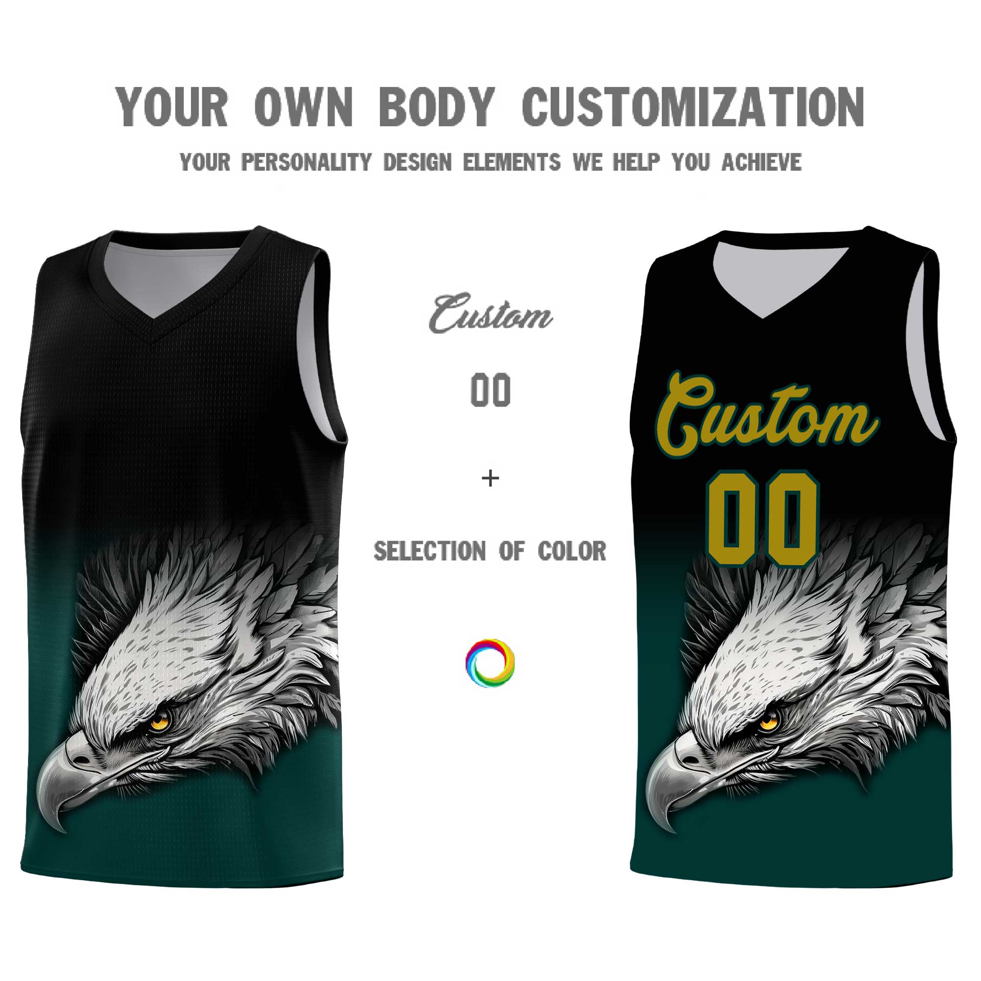 Custom Gray Black Basketball Kits with Eagle Pattern