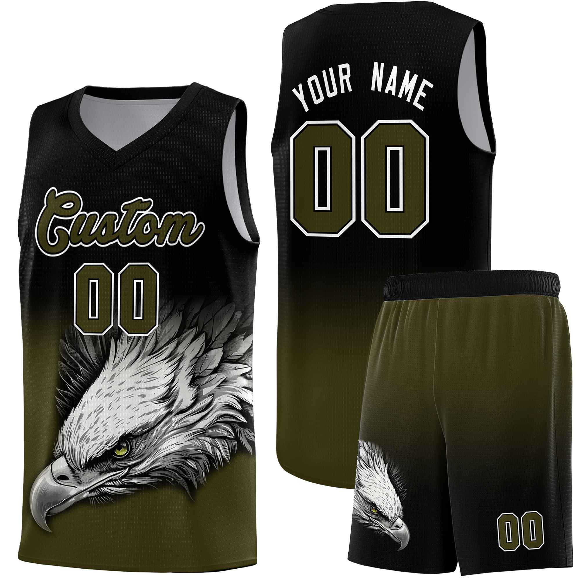 Custom Black Olive Basketball Kits with Eagle Pattern