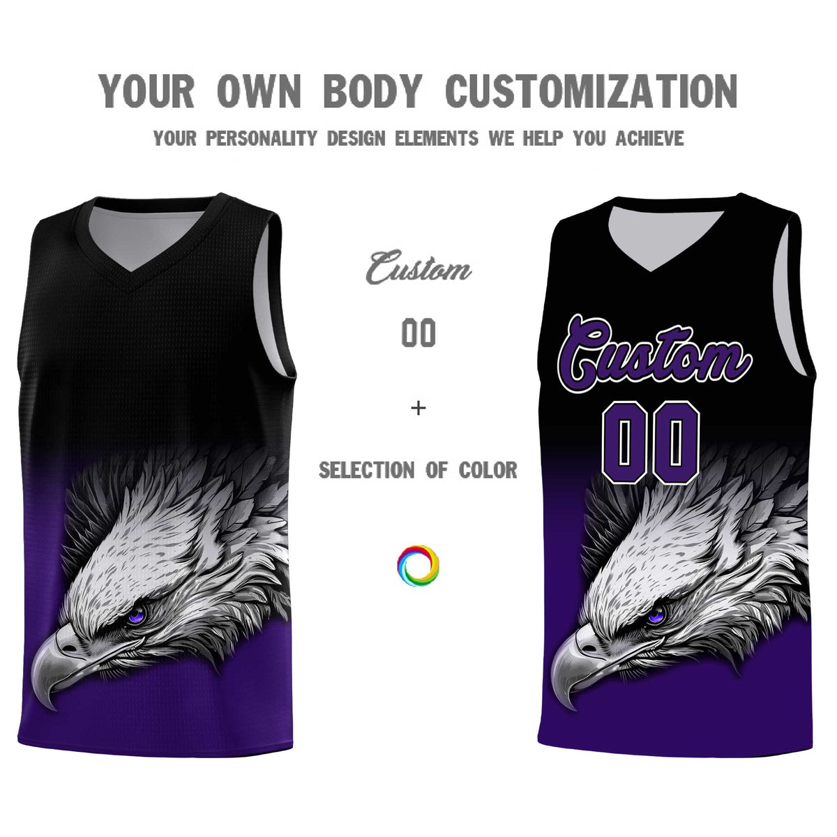 Custom Gray Purple Basketball Kits with Eagle Pattern