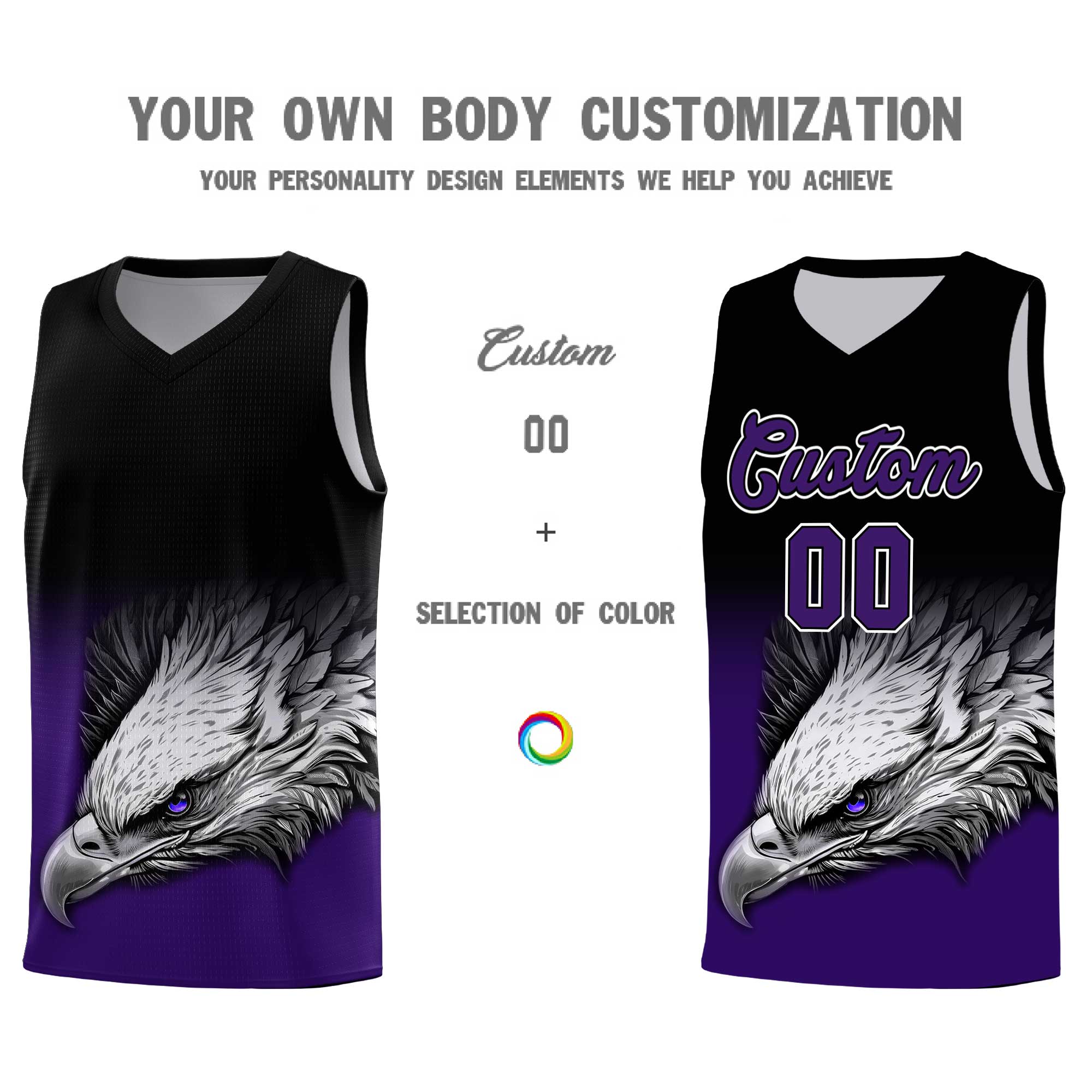 Custom Gray Purple Basketball Kits with Eagle Pattern