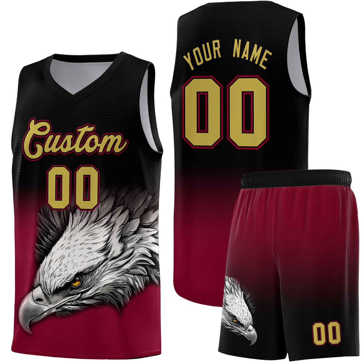Custom Royal Kelly Green Basketball Kits with Eagle Pattern
