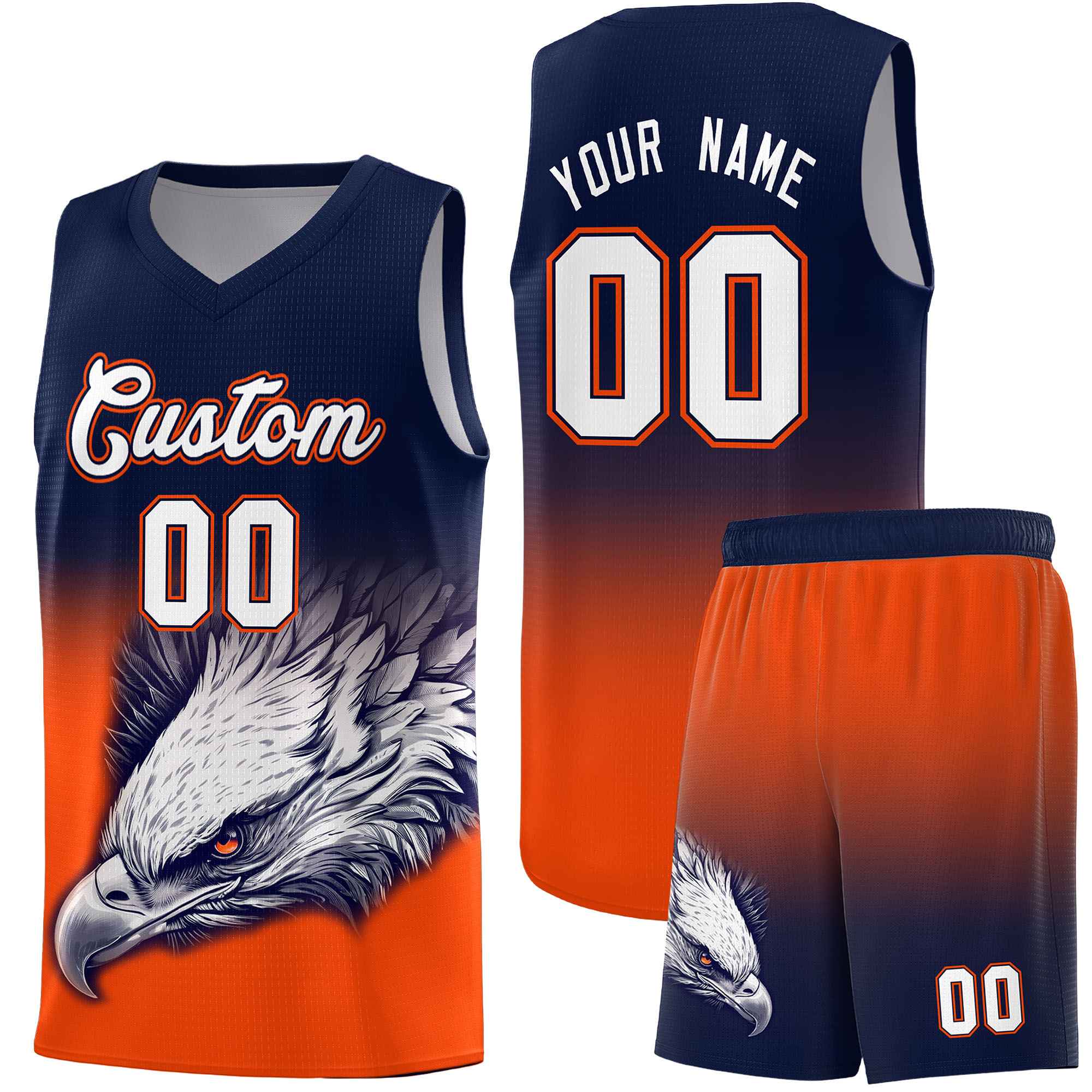 Custom Navy Yellow Basketball Kits with Eagle Pattern