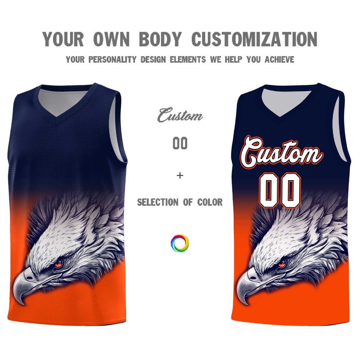 Custom Navy Yellow Basketball Kits with Eagle Pattern