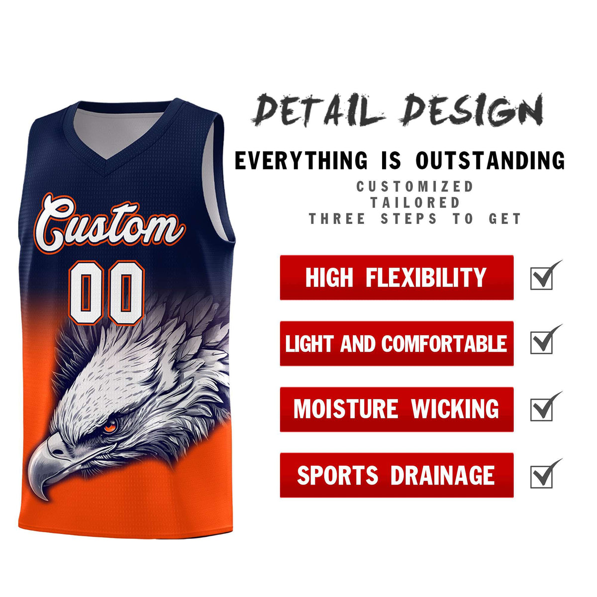 Custom Navy Yellow Basketball Kits with Eagle Pattern