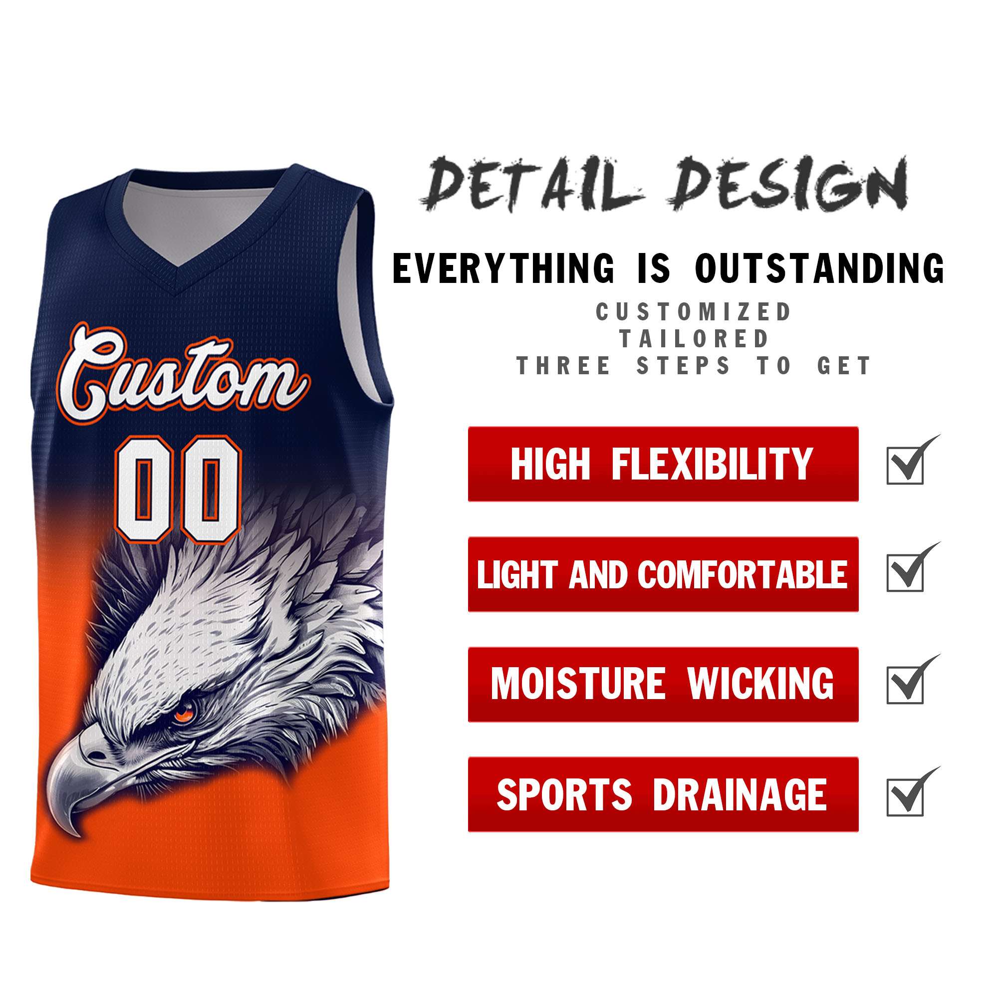 Custom Navy Yellow Basketball Kits with Eagle Pattern