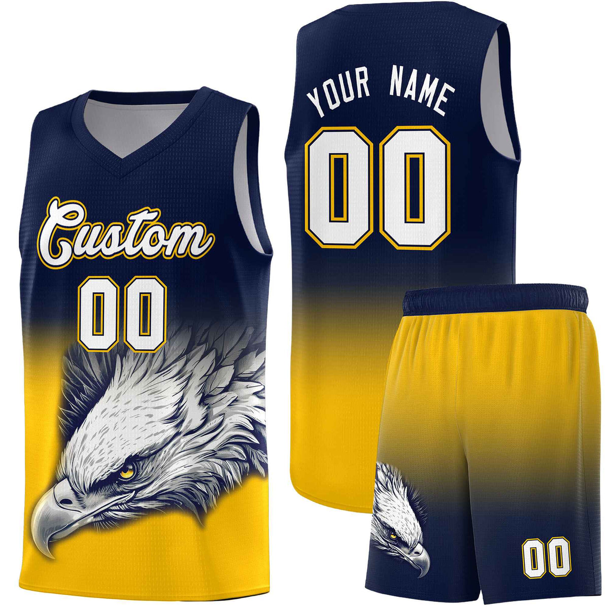 Custom Navy Orange Basketball Kits with Eagle Pattern