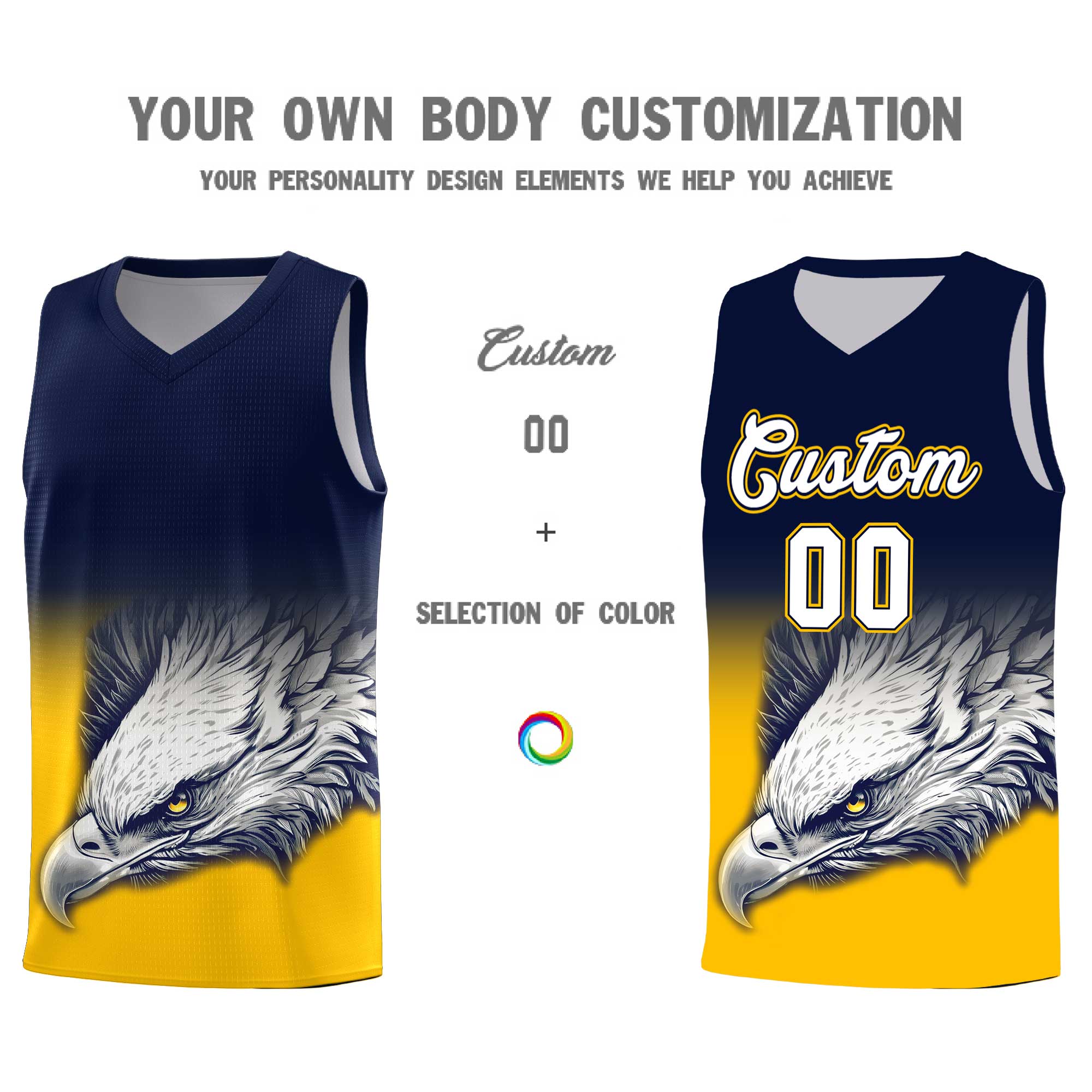 Custom Navy Orange Basketball Kits with Eagle Pattern