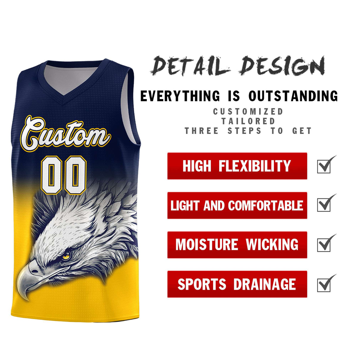 Custom Navy Orange Basketball Kits with Eagle Pattern