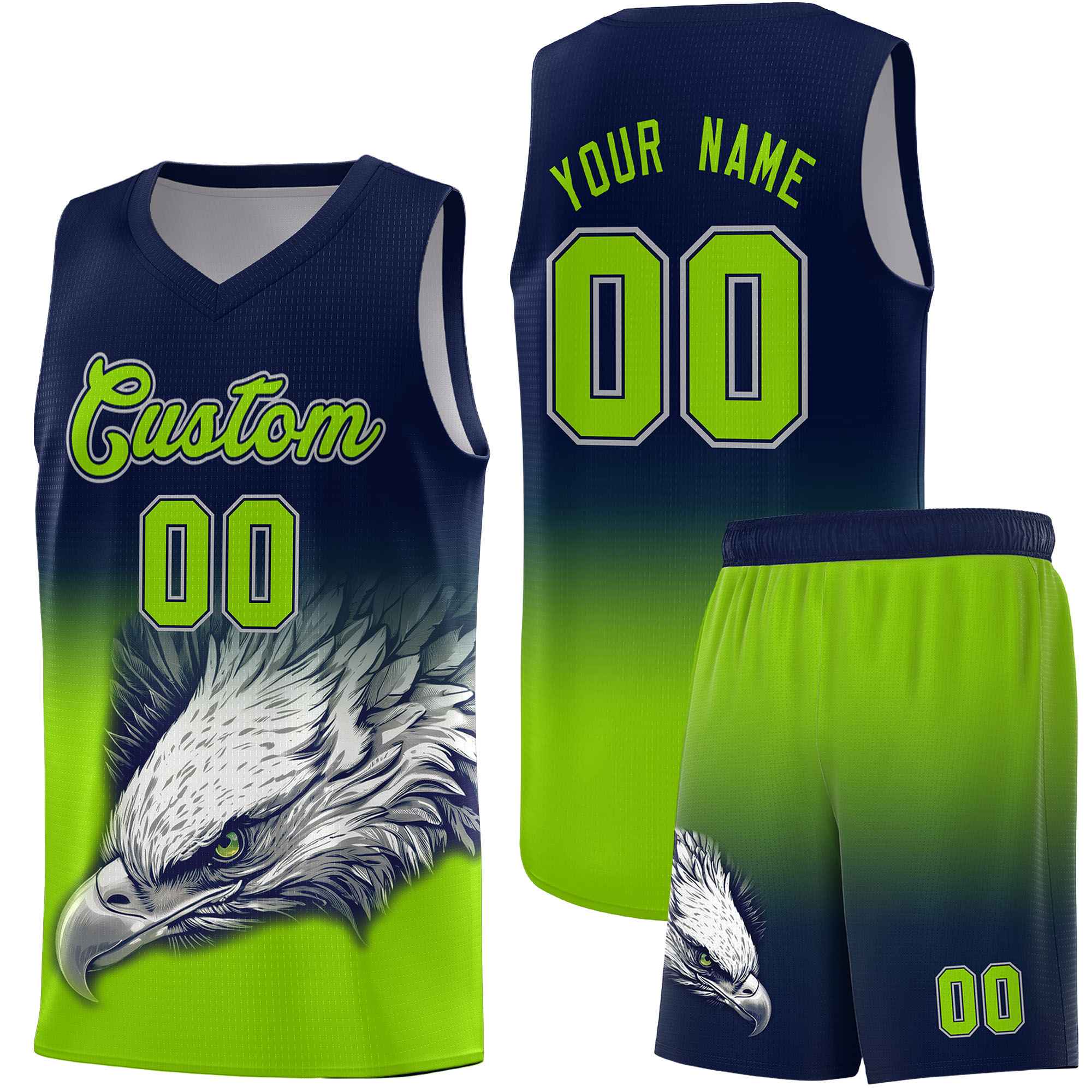 Custom Navy Red Basketball Kits with Eagle Pattern