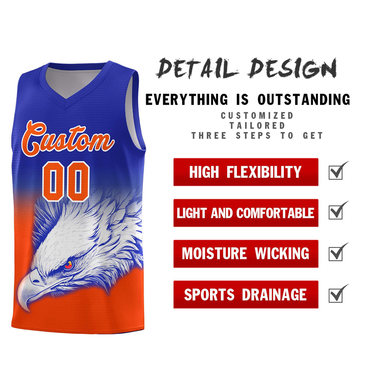 Custom Red Navy Basketball Kits with Eagle Pattern